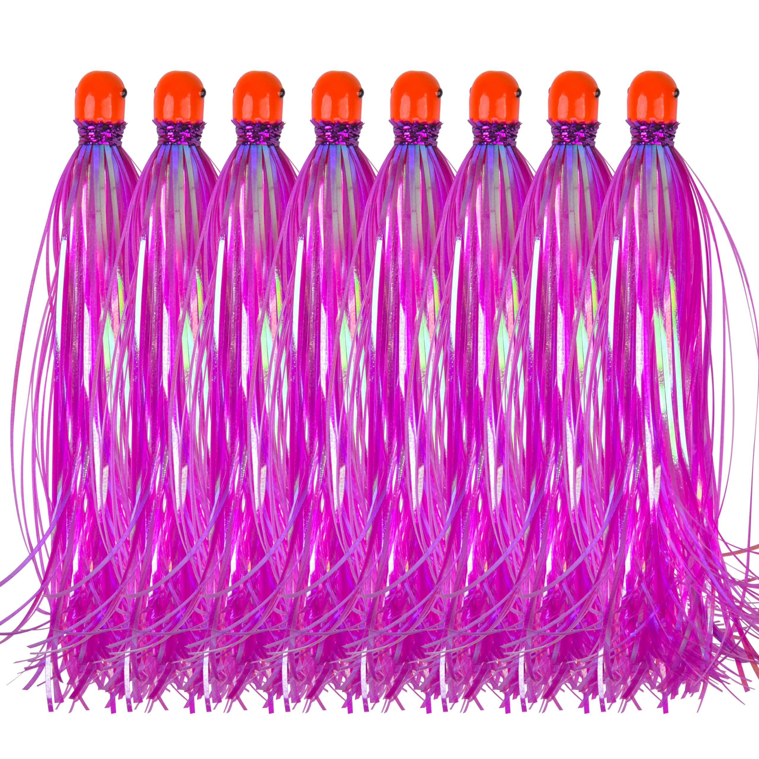 Mylar Flash Teaser Tail Mylar Strips Fishing Teasers Mylar Fishing Skirts Weighted Jig Heads Fishing Bait Bullet Sinker Head 0.35 Ounce with Mylar Flash Skirts Hair 8pcs/Pack