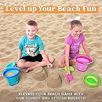 Vista 6 de JOYIN Paquete de 3 cubos plegables con palas y bolsa de malla, cubos plegables multiusos para playa, equipo de campamento, fiesta en la playa, pesca