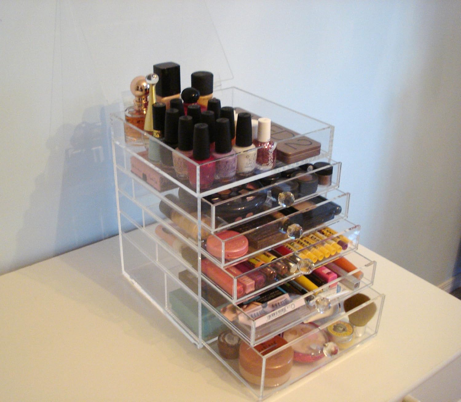 ACRYLIC LUCITE MAKEUP ORGANIZER COSMETIC STORAGE 5 DRAWERS + LID W