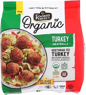 Cooked Perfect Organic Turkey Meatballs Step 2, 12 oz - GAP Certified, No Hormones/Antibiotics, Animal Welfare Approved