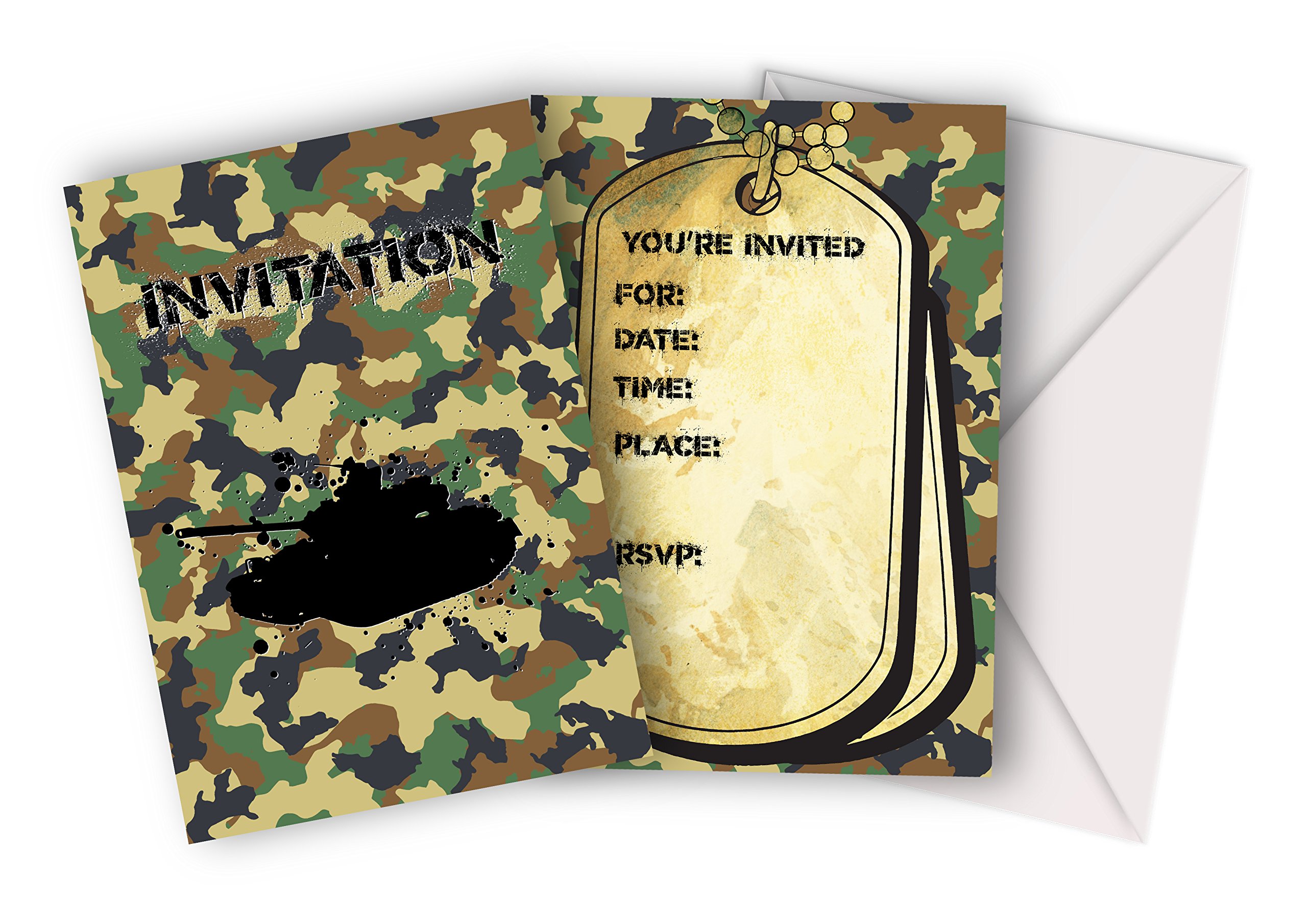 Party Decor Army Military Party Invitations Pack of 15 Camouflage
