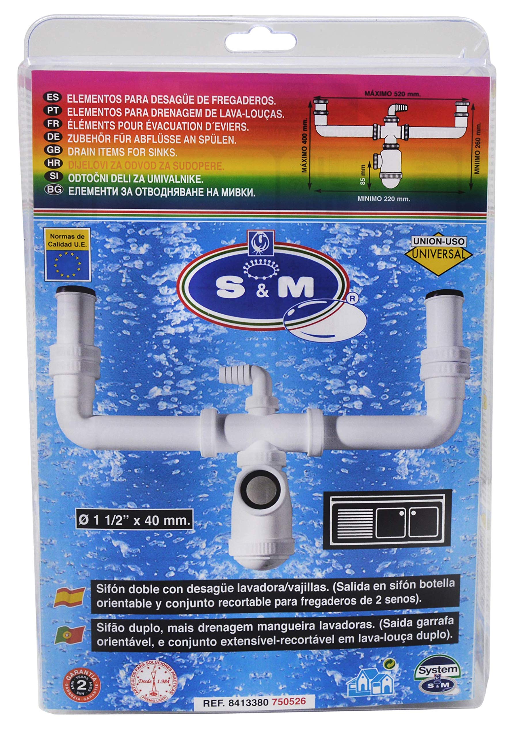 S&M 750526 Sifón evacuación botella doble 1-1/2"