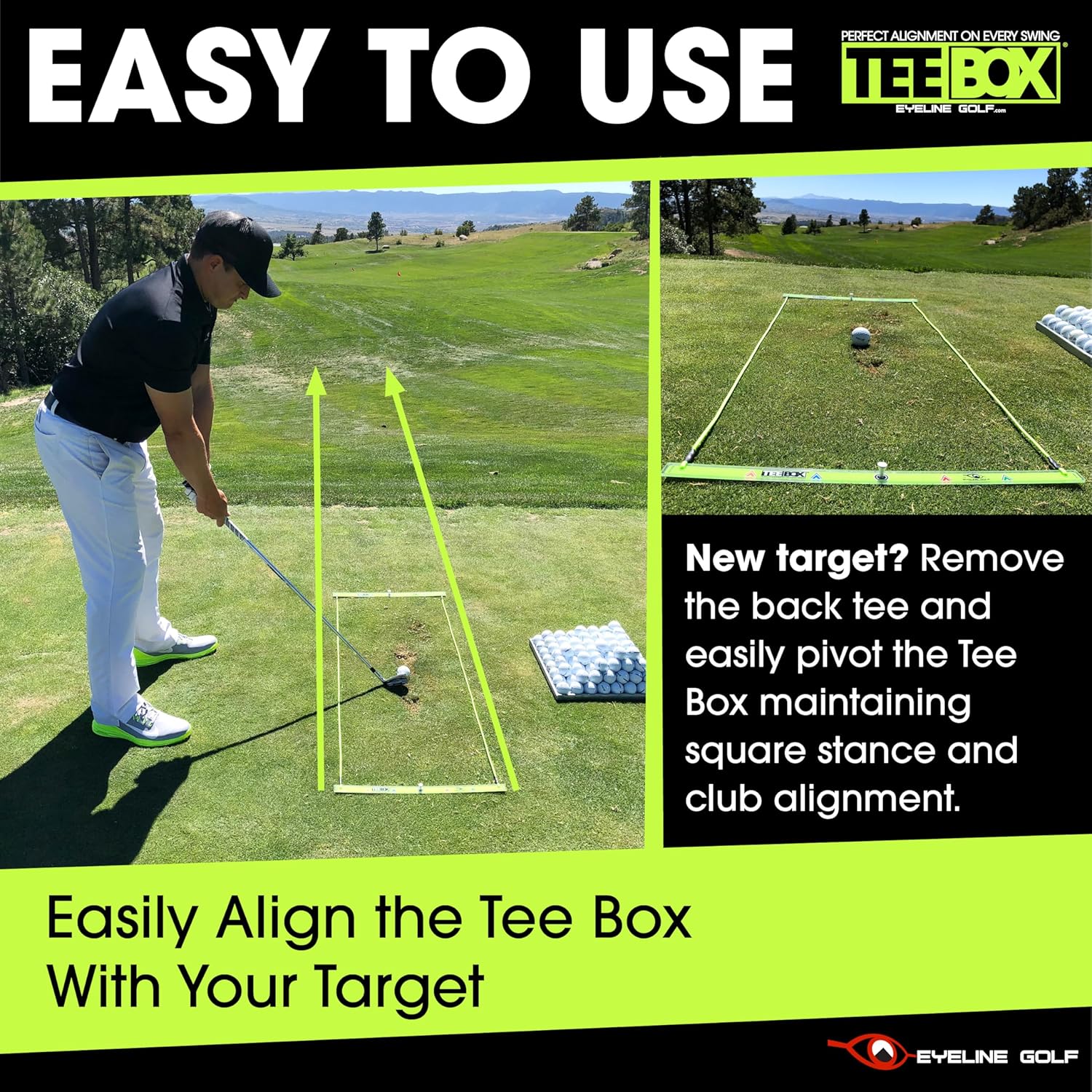 EyeLine Golf Tee Box - The Simple Alignment Solution - Perfect Shot Practice, Easy Setup, Target Precision, Swing Path Guidance, Improves Aim Better Than Alignment Sticks, Lightweight and Portable