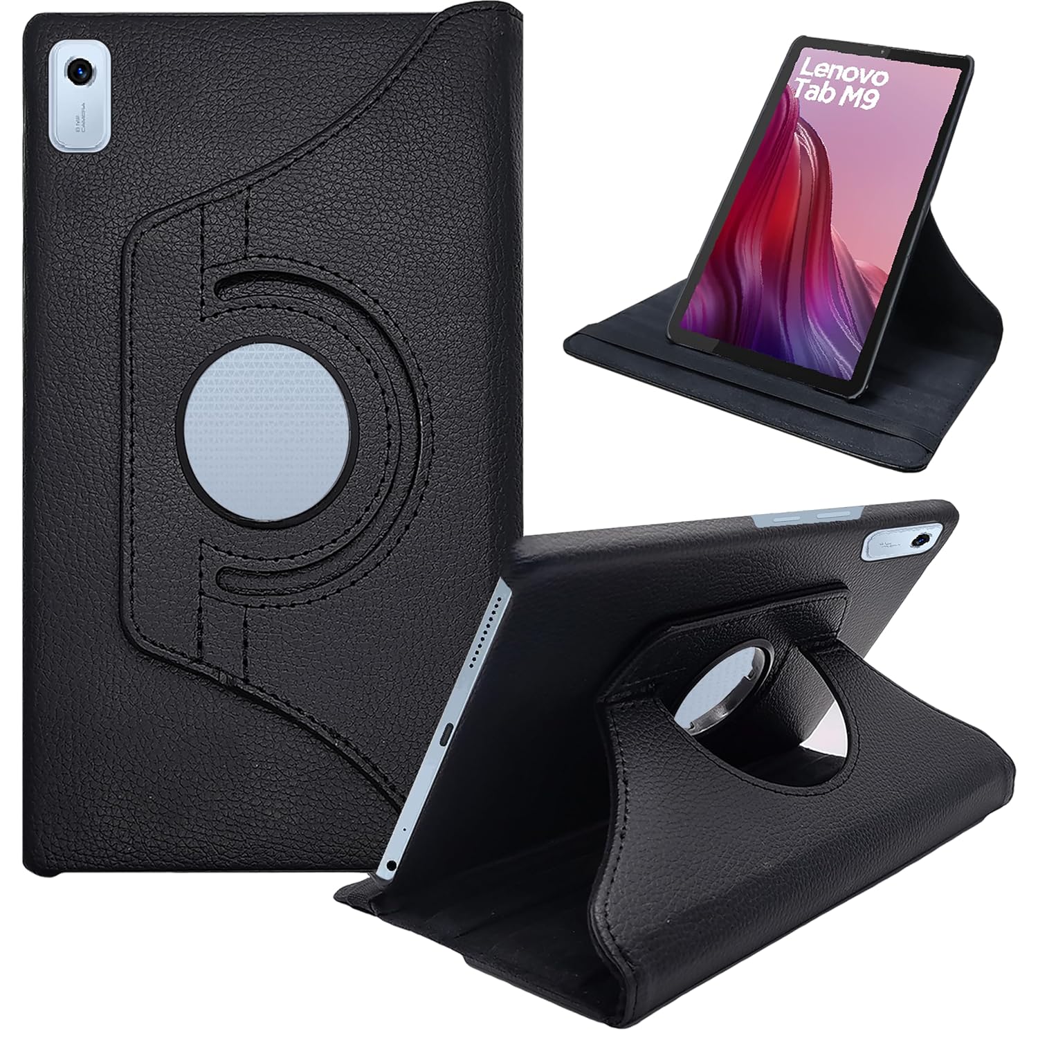 CEDO Lenovo Tab M9 (9 inch) Flip Cover | Leather Finish | 360 Degree Rotate Back Cover | Shockproof Back Cover Case for Lenovo Tab M9 (9 inch) (Black)