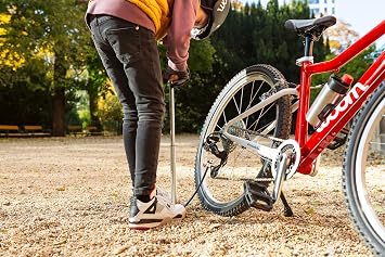 woom Airflo Small Bike Pump for Presta, Dunlop and Schrader Valves, Screw Thread, Mini Air Pump, Aluminium, Wooden Handle, Silver