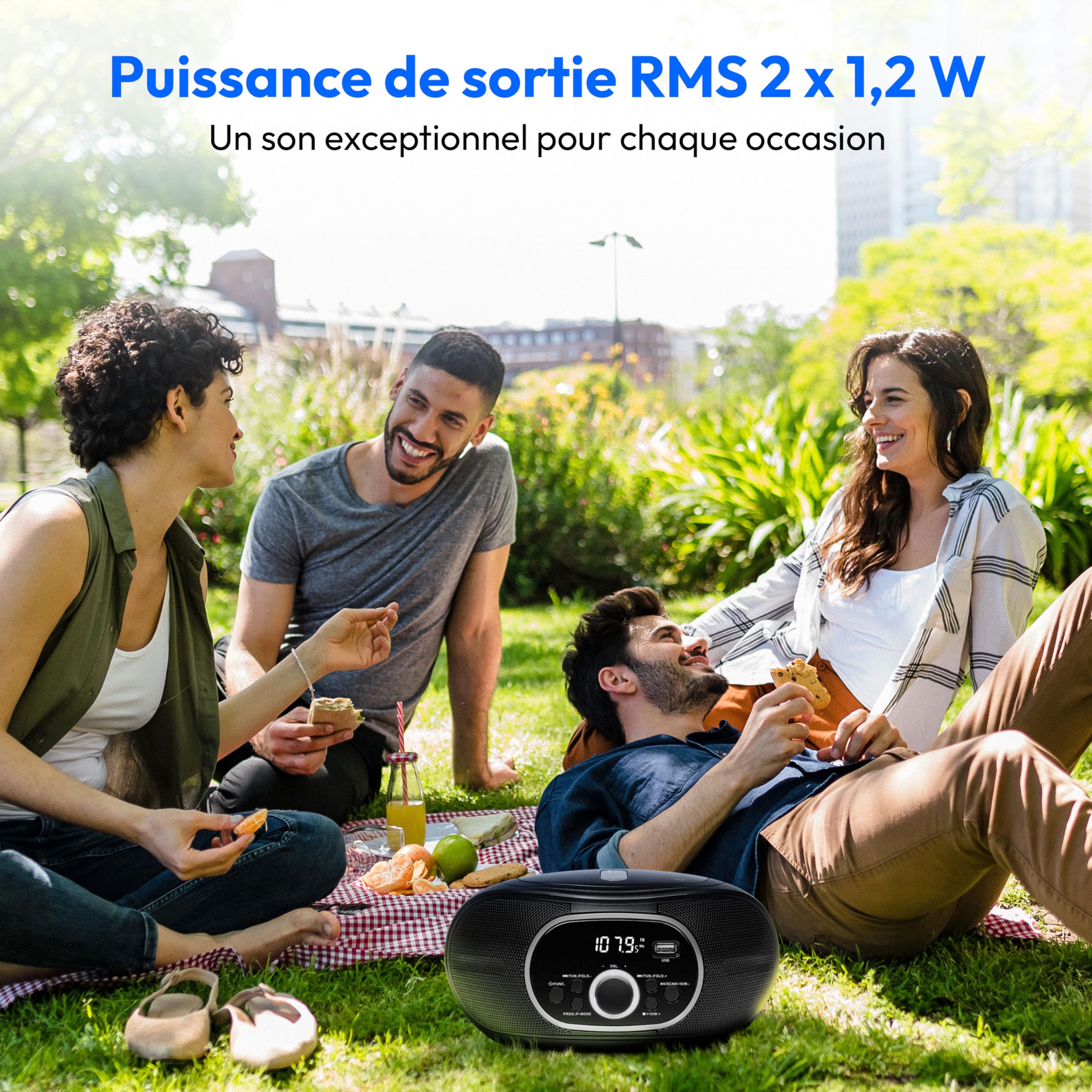 MEDION Boombox Portable E65711, Lecteur CD/MP3, FM, AUX, Fonctionnement sur Piles, Noir
