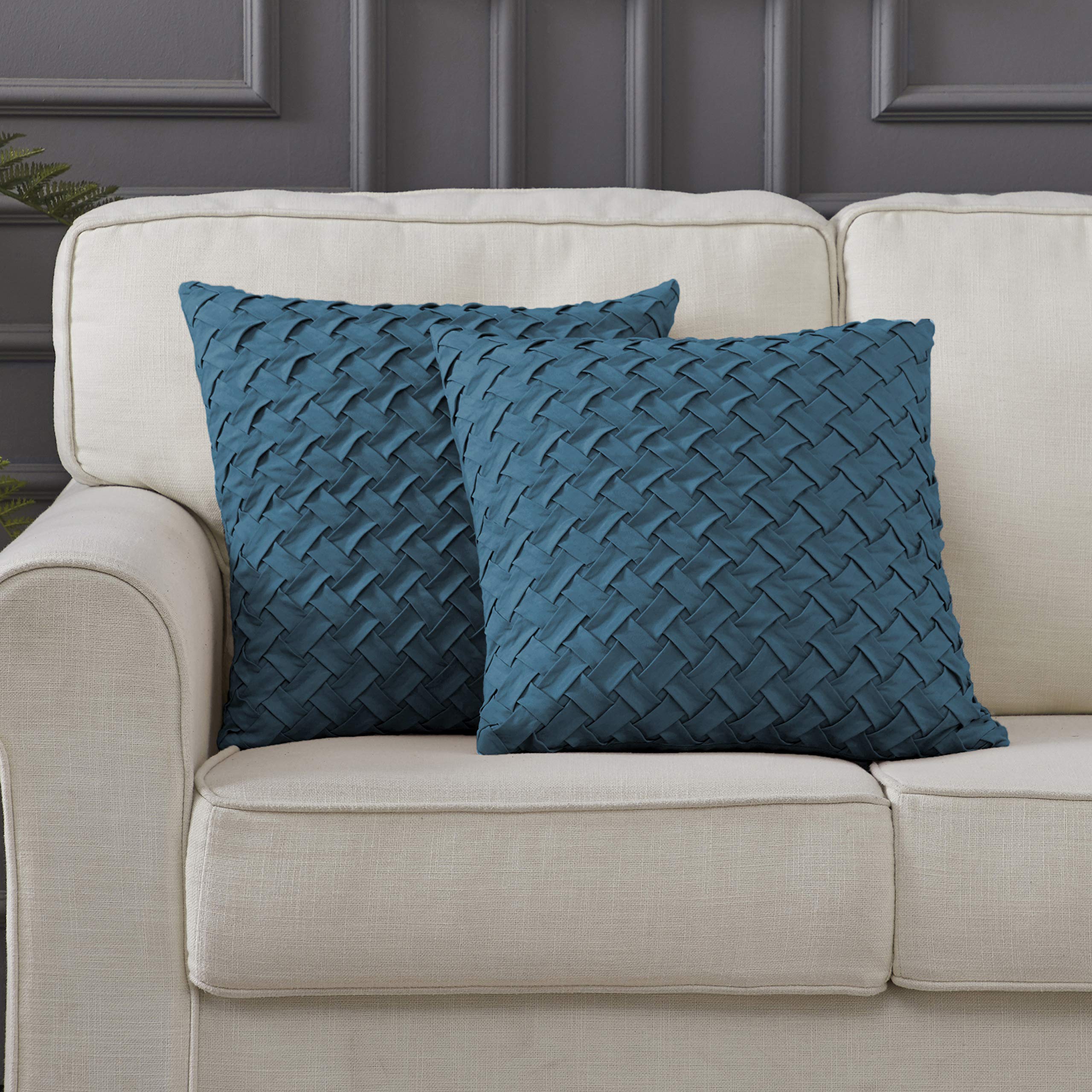 Longhui bedding Teal Square Throw Pillow Cover, Set of 2, Teal 18”x 18” Decorative Lattice Pattern Sham Pillowcase for 18 inch Sofa, Couch, Bed Pillows