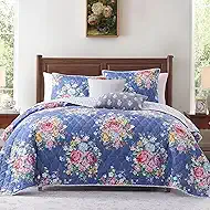 WRENSONGE Floral Quilt Set King Size, 3 Piece Reversible Lightweight Soft Bedspread Coverlet, Garden Farmhouse Botanical Diamond Stitched Bedding Set with 2 Pillow Shams for All Seasons