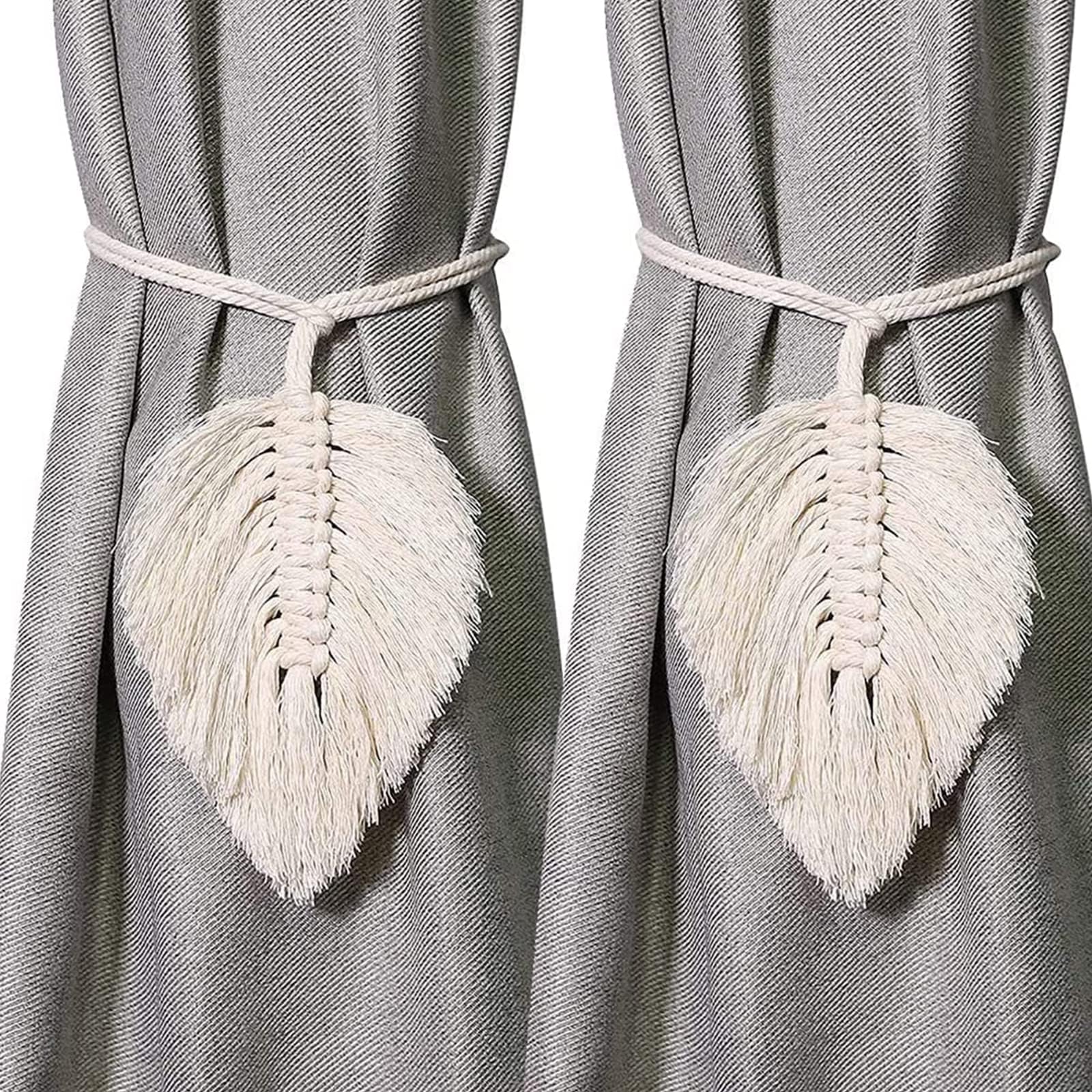 BORATO 2 Pcs Curtain Tiebacks Handmade Holdbacks, Farmhouse Curtain Tie Back Holder by Hand-Woven Cotton Rope for Window Sheer Drapes Indoor Outdoor