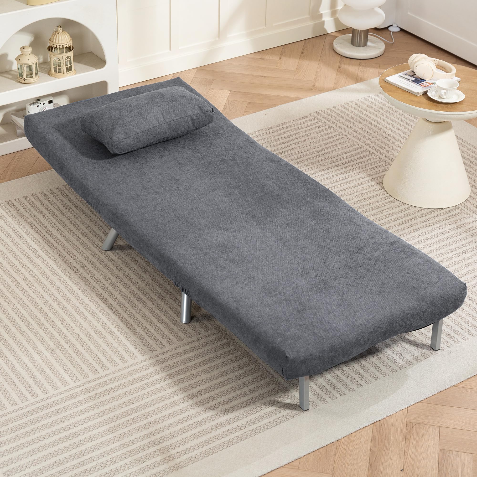 HOMCOM Fauteuil Convertible 1 Place, Fauteuil-lit clic-clac, chauffeuse 3 en 1 avec Dossier réglable, Oreiller, Assise Large, canapé-lit rembourré en Flanelle Neige pour invités, Salon, Bureau, Gris