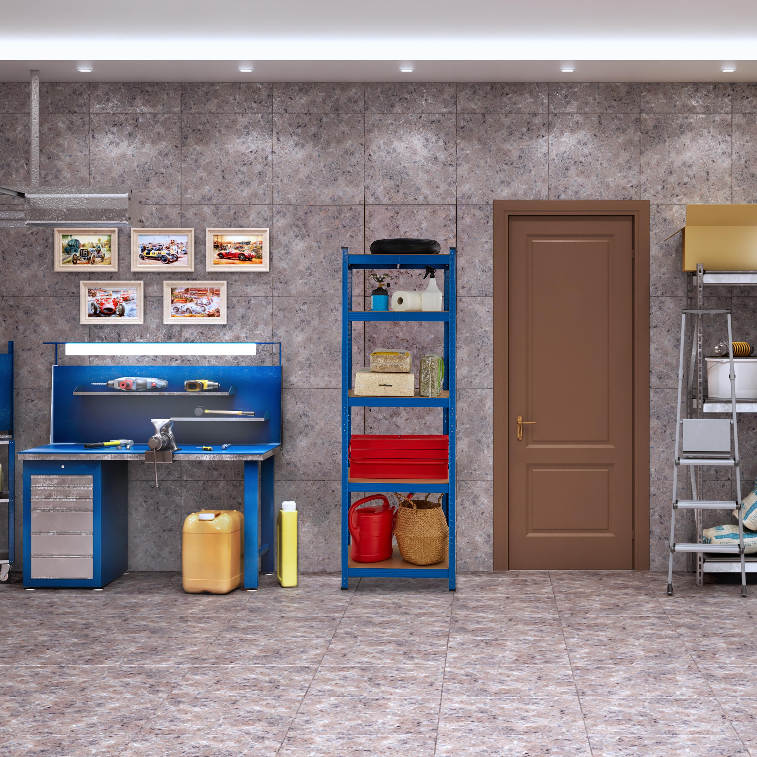 Relaxdays Étagère à Charge Lourde, HxLxP : 180x60x45 cm, jusqu'à 500 kg, 5 Niveaux, Cave, Garage, Stockage, Acier, Bleu