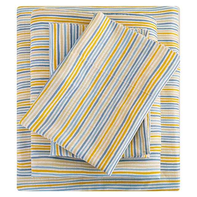 Mooreeke Striped Queen Bed Sheets Deep Pocket 4 Piece Queen Sheet Set Soft Microfiber Blue Yellow Pinstripe Bedding