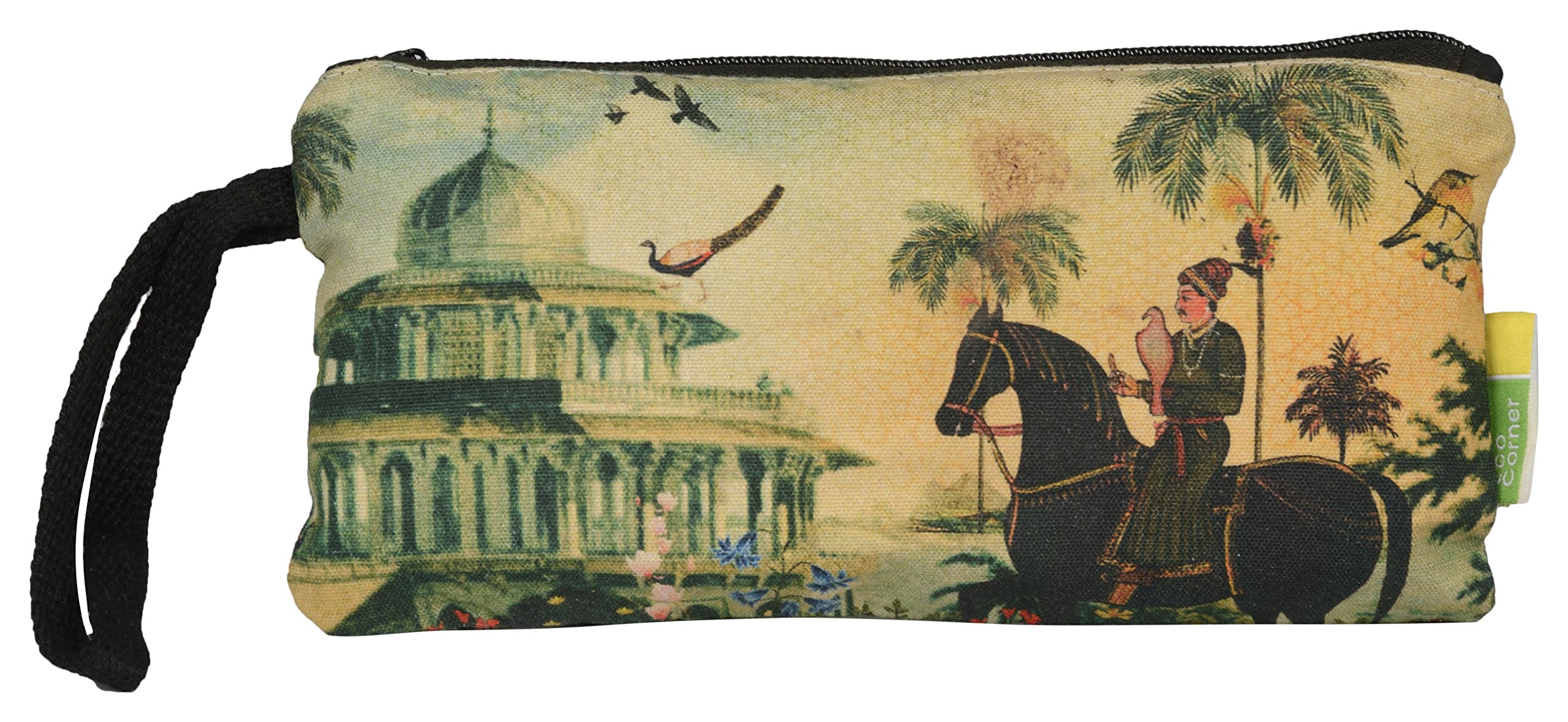 Indian Art Horse - Pouch - Small - 100% Cotton / Washable / Printed On Both Sides / Zip Closure With Carry Handle / Ideal for Storing Jewellery , Mobile Phones , Coins , Stationery , Toiletries etc.,