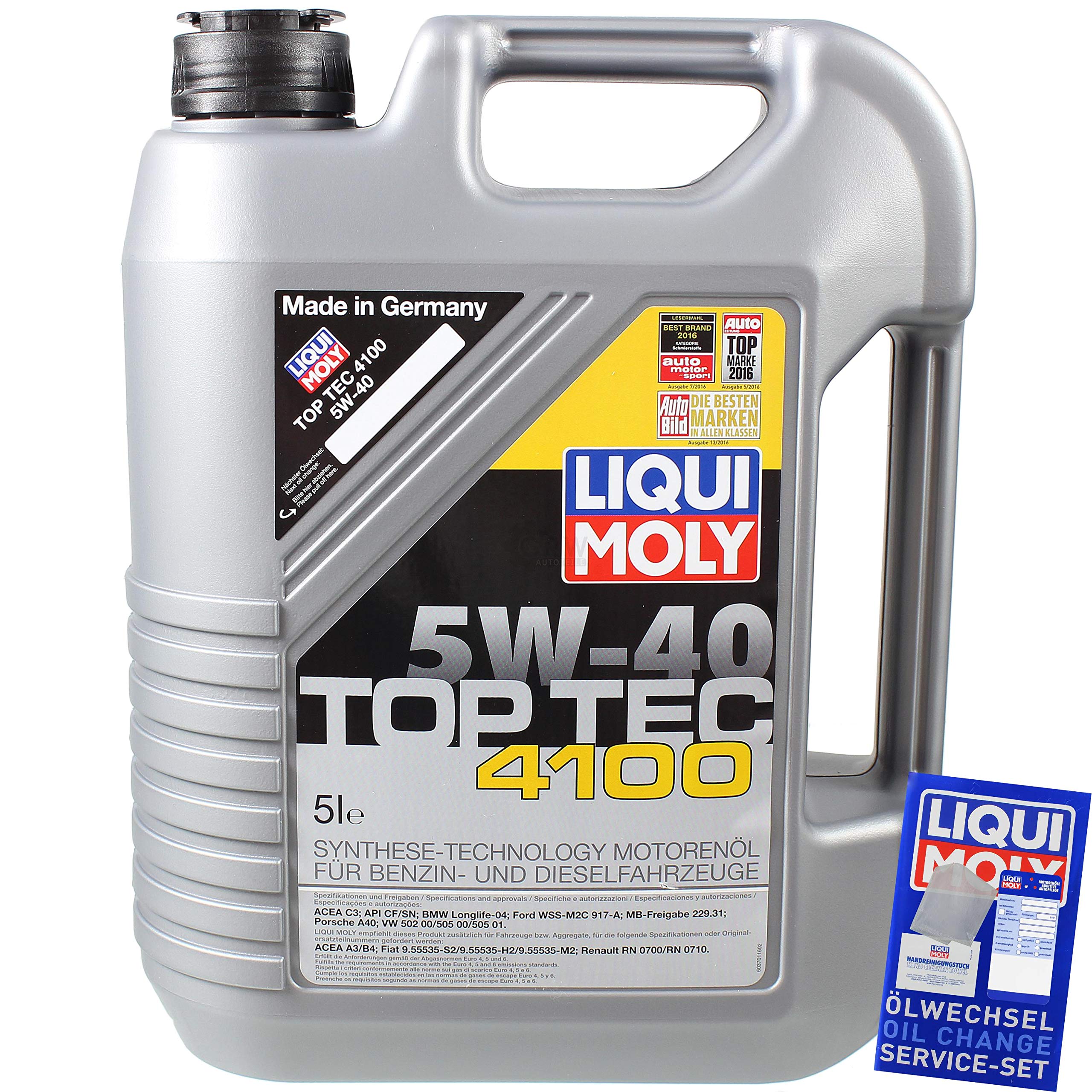 Filter Set Inspektionspaket 5 Liter Motoröl Top Tec 4100 5W-40 Innenraumfilter Luftfilter Ölfilter