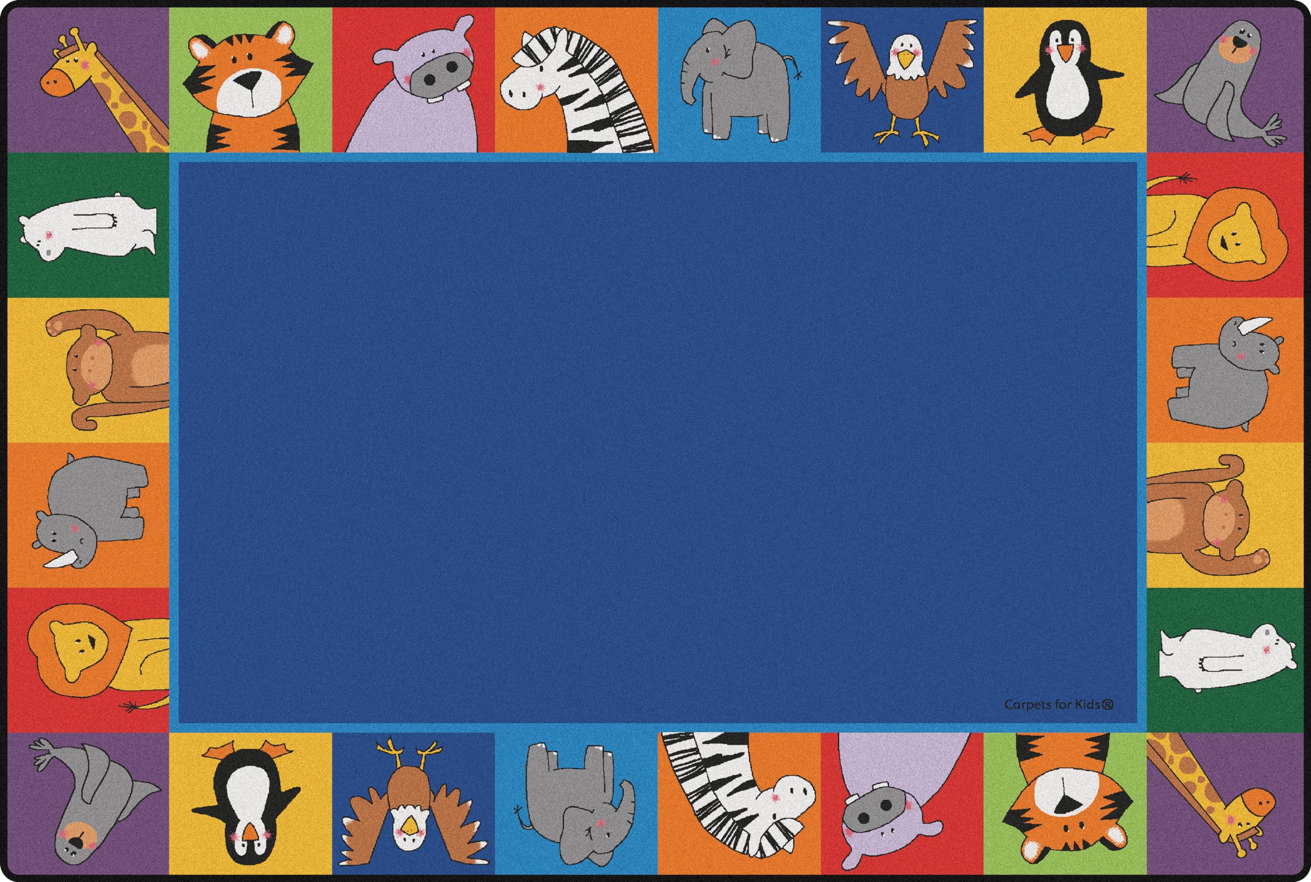 Carpets for Kids KID$Value Plus 72.74 Zoo Animal Seating Classroom Kids Preschool Rug 6ft x 9ft Rectangle Blue