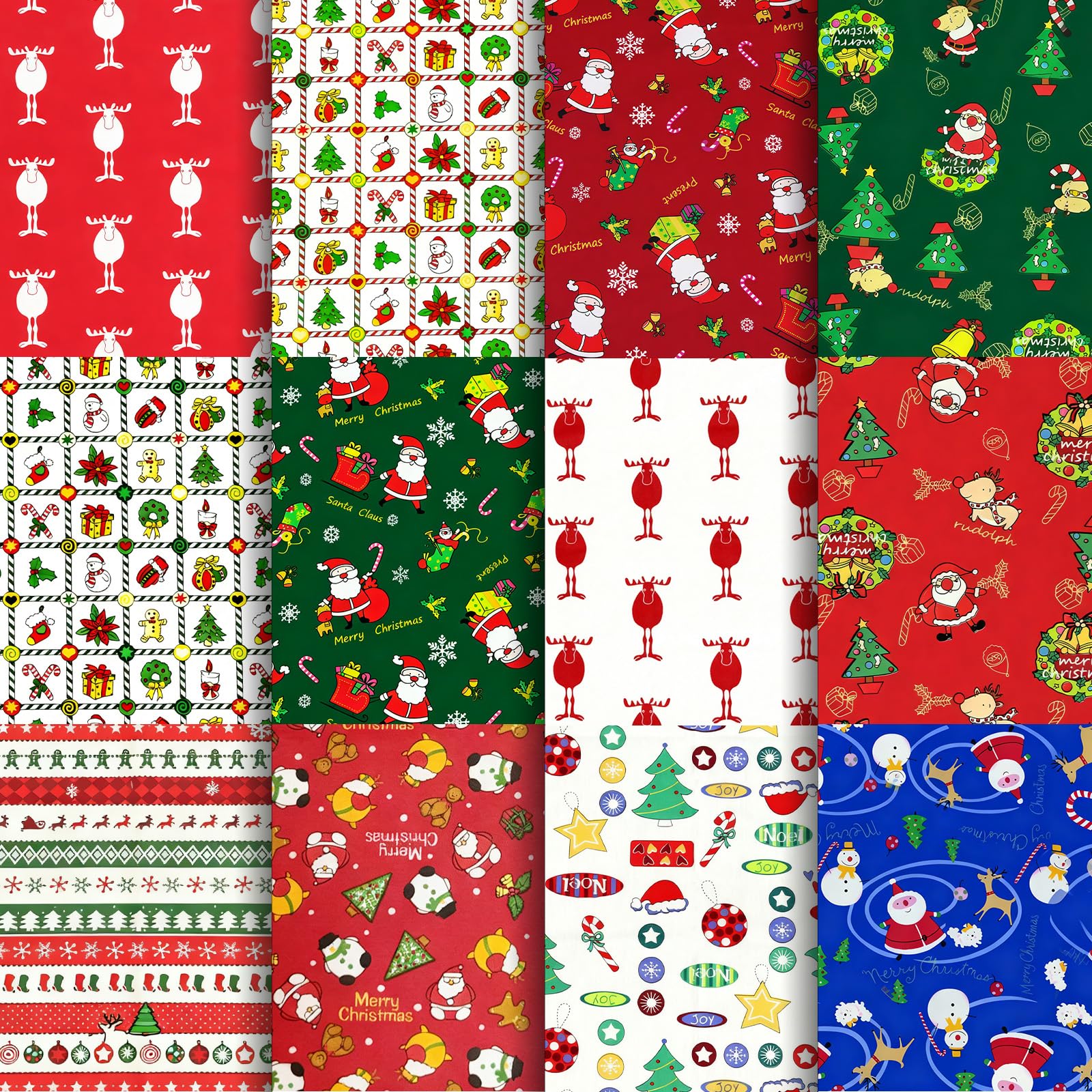 Aucuu 12 PCS Christmas Fat Quarters Fabric Bundles, 50x40cm Christmas Fabric Bundles, Quilting Cotton, Bundle Quilting Craft FA-BRIC, Christmas F abric for DIY Crafts, Sewing, Patchwork, Home Decor โ image 1