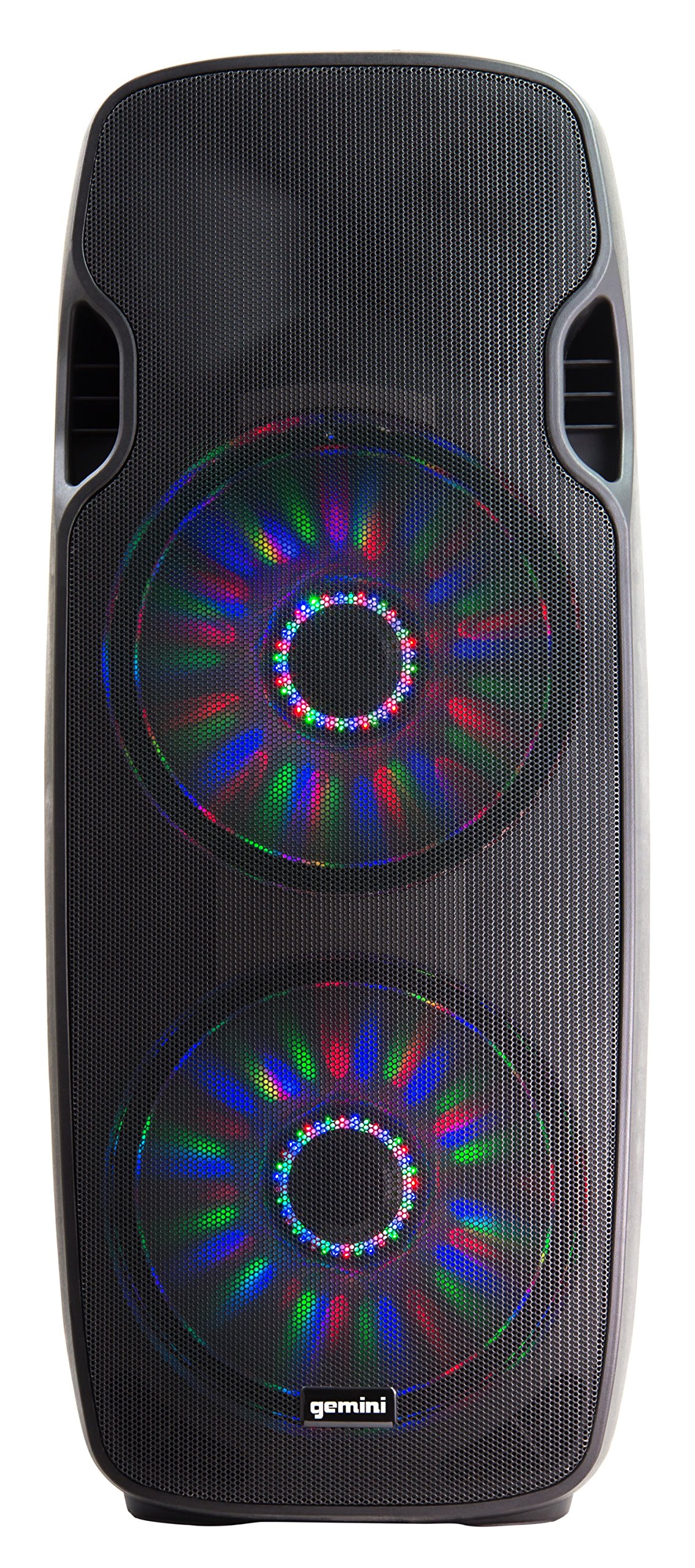 Gemini AS Series Professional Audio Dual 15-inch Portable Active PA Loudspeakers with Bluetooth Compatibility, Mic & Line XLR, 1/4", 1/8", RCA inputs Bluetooth/Lights