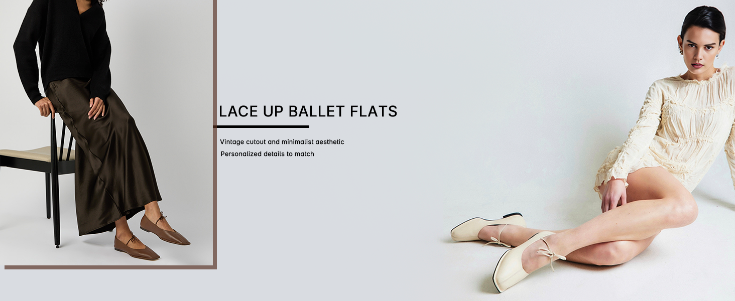 Amazon.com | SUIARA Ivory Lace up Ballet Flats Women Square Toe