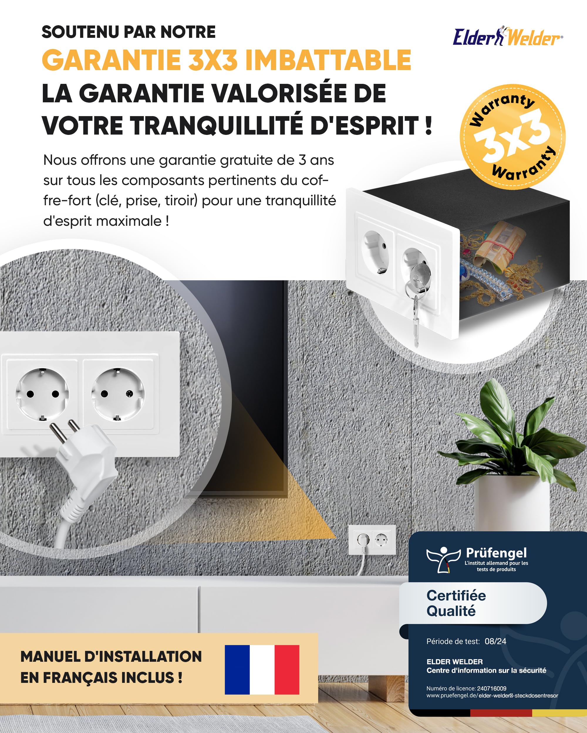 Elder Welder® Coffre Fort Secret | Maintenant avec la fonction de Fausse Prise | Petit Coffre-Fort Discret avec Clé | Mini Cache Mural Secret