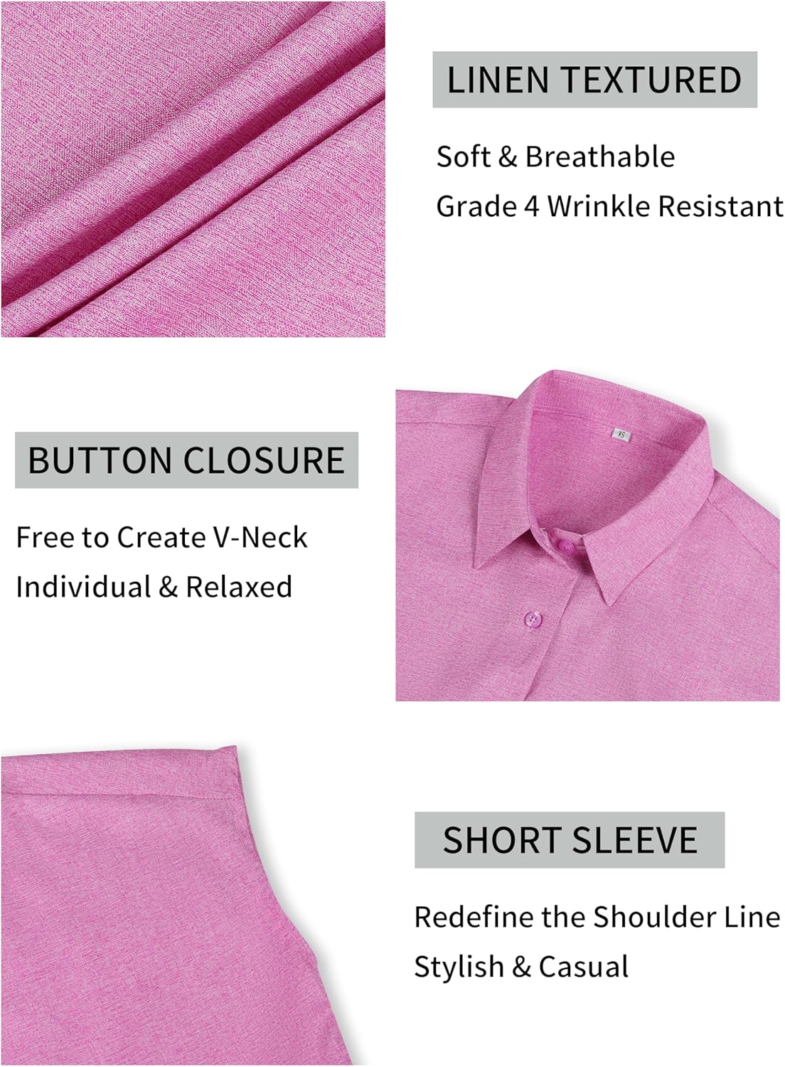 Ruisin Womens Linen-Look Cap Short Sleeve Button Down Shirts for Women Blouses Collared Shirt Summer Tops Wrinkle Resistant - Image 4