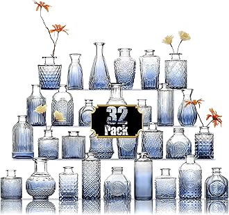 Arme Bud Vases Set of 32, Blue Vase for Centerpieces, Clear Bud Vase in Bulk, Mini Flower Vintage Cute Vases for Centerpieces, Small Glass Vases for Wedding Decor, Home Table Flower Décor