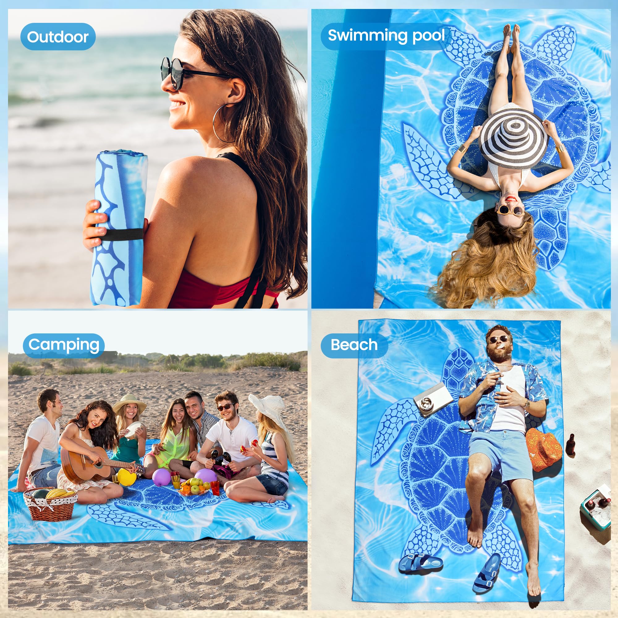 Ręcznik plażowy xxl 200x145 cm, duży, szybkoschnący ręcznik z mikrofibry, ręcznik kąpielowy bez piasku, koc plażowy, ręcznik plażowy damski