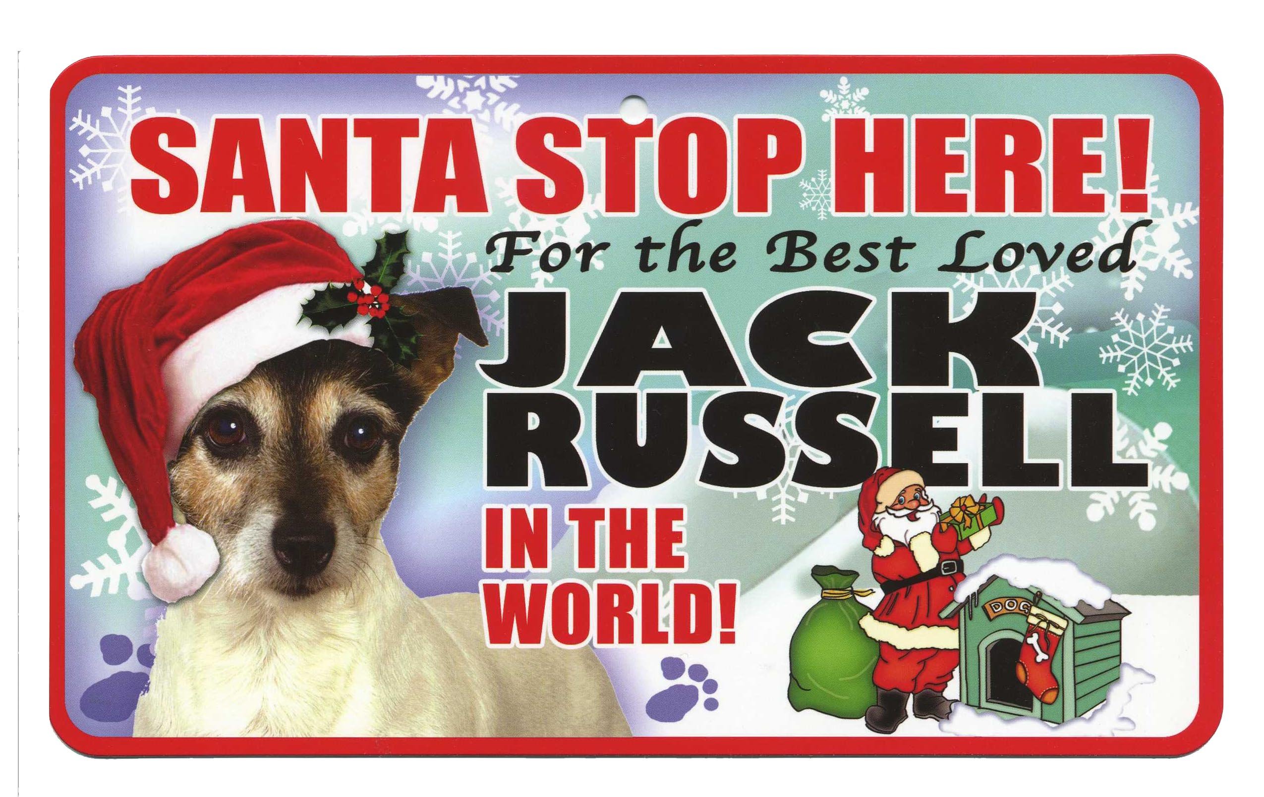 Instant Gifts Pet Santa Signs Red, Green Jack Russell Terrier Santa Stop Here Sig