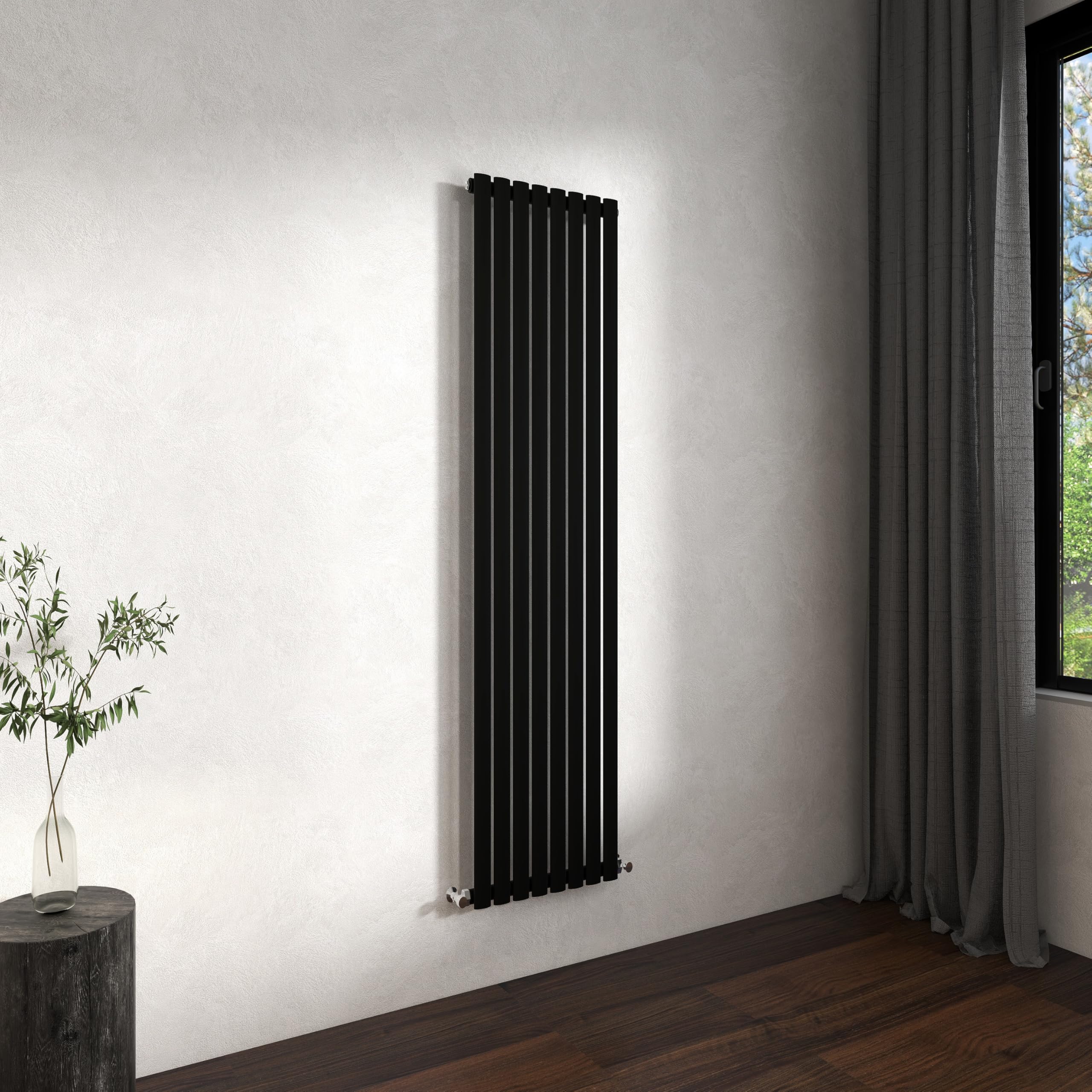 Traditional Vertical Oval Column Radiator, 1600x472mm Black Modern Heating Radiators, Single Panel Wall Mounted Heater Rads, Perfect for UK Hallway, Living Room Central Heating,Tall Radiator