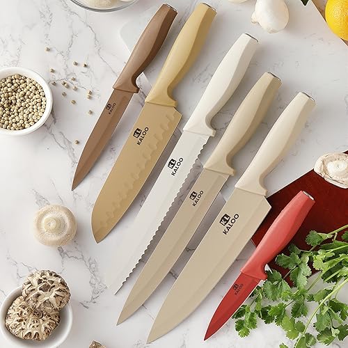 Miniatura 7 de Kaloo - Juego de cuchillos de cocina de 12 piezas, juego de cuchillos de acero inoxidable con mango ergonómico, 6 cuchillos con 6 protectores de