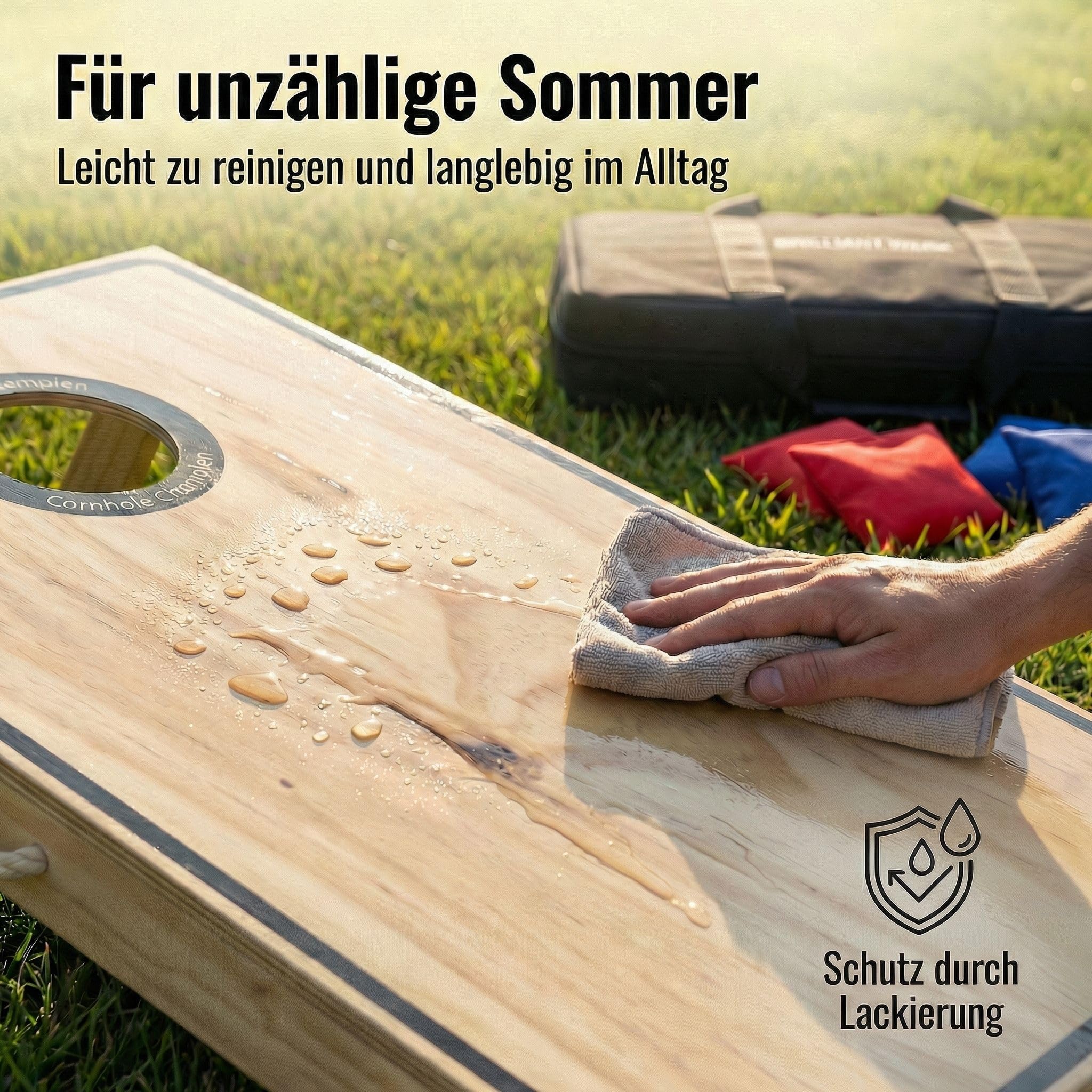 Briliantwerk® Cornhole Spiel Outdoor – Hochwertiges 11-teiliges Echtholz Wurfspiel | Sackloch Spiel für Erwachsene & Kinder | Bean Bag Game für Draußen (lackiert)