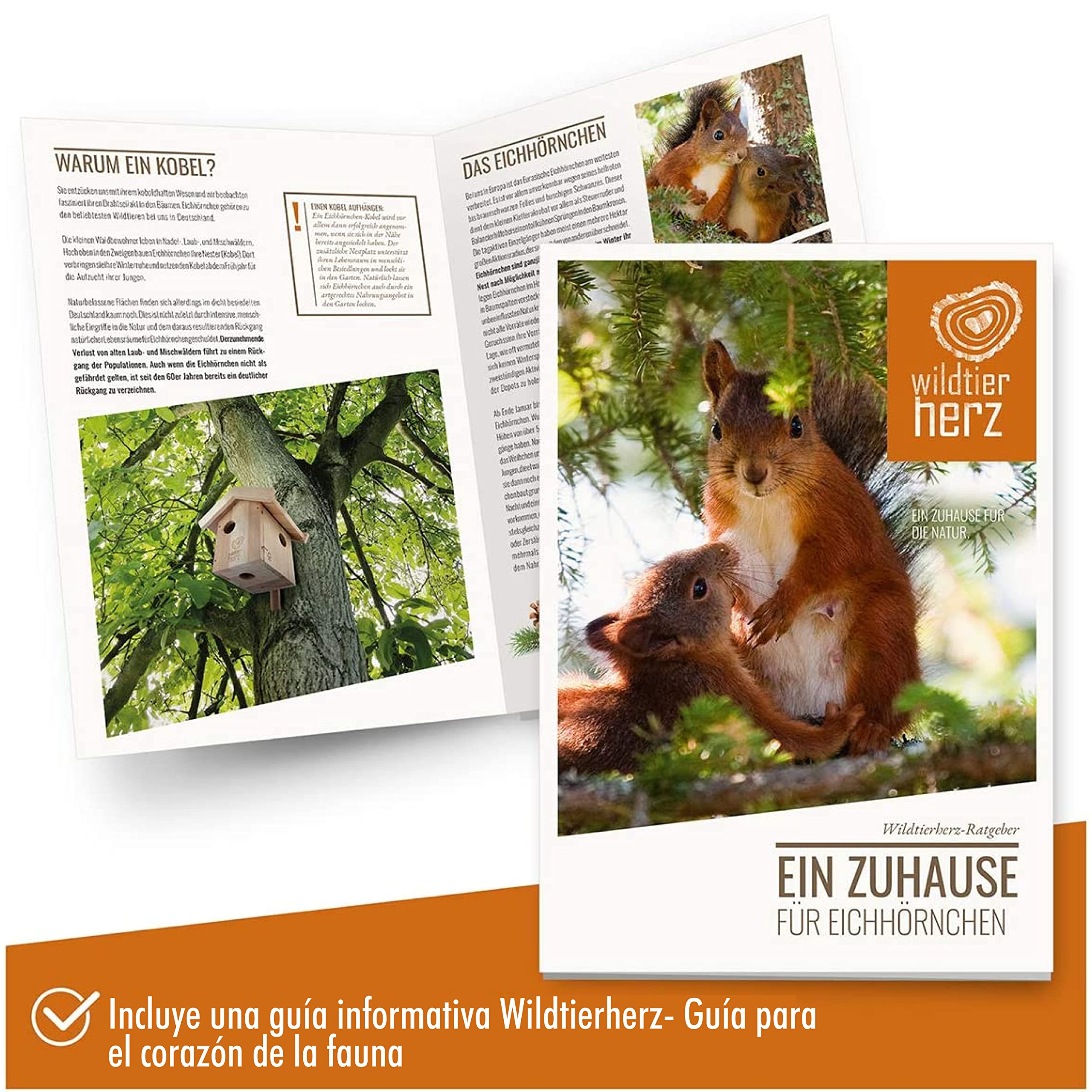 wildtier herz I Ardilla Kobel – Nido para Ardilla de Madera Maciza atornillada, casa de Ardilla y Caja Nido para Colgar en el jardín