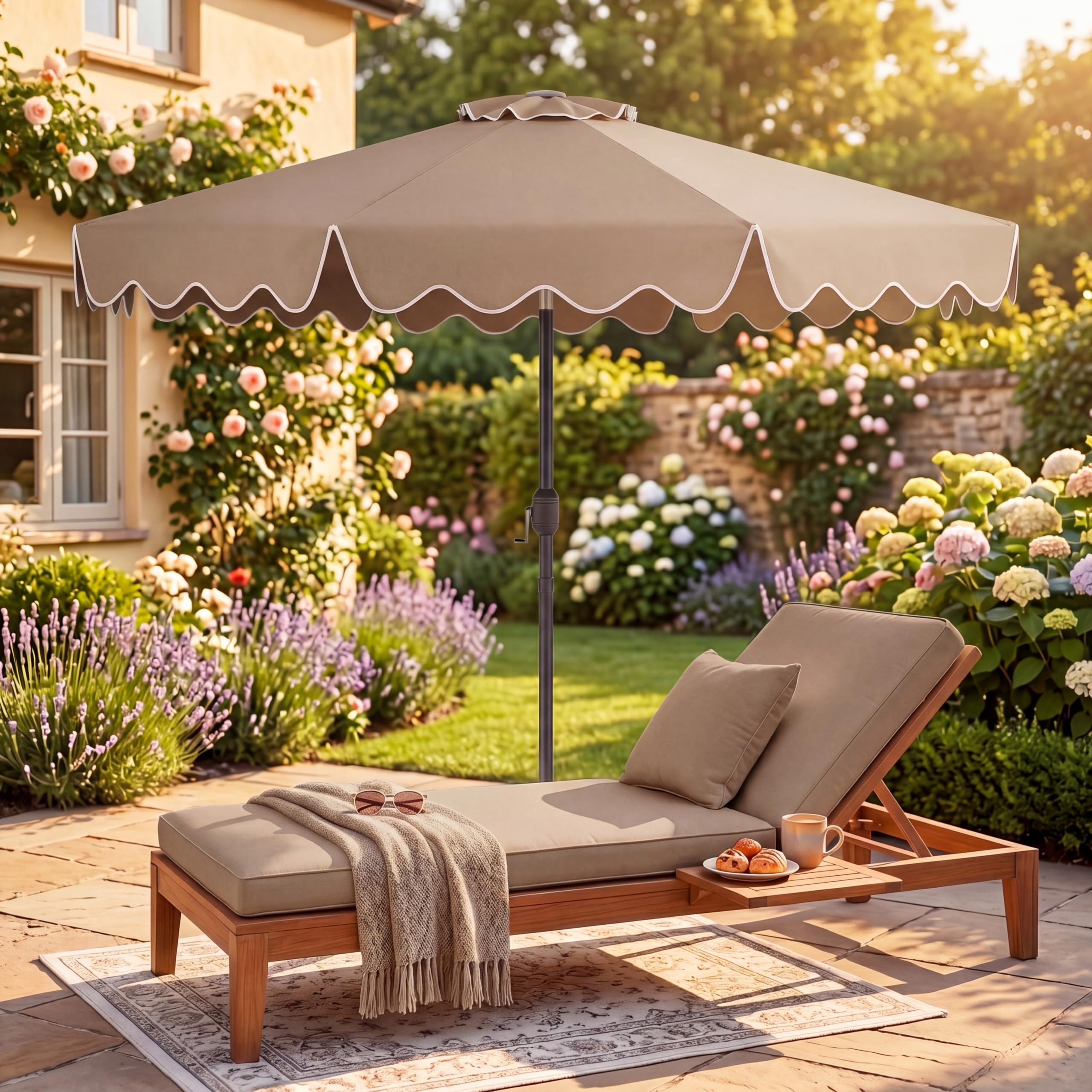 KOMFOTTEU Sombrilla de Jardín 280 cm, Parasol Terraza Exterior con Manivela y Función de Inclinación, Sombrilla de Mercado con 8 Varillas, para Playa, Jardín, Piscina, sin Base