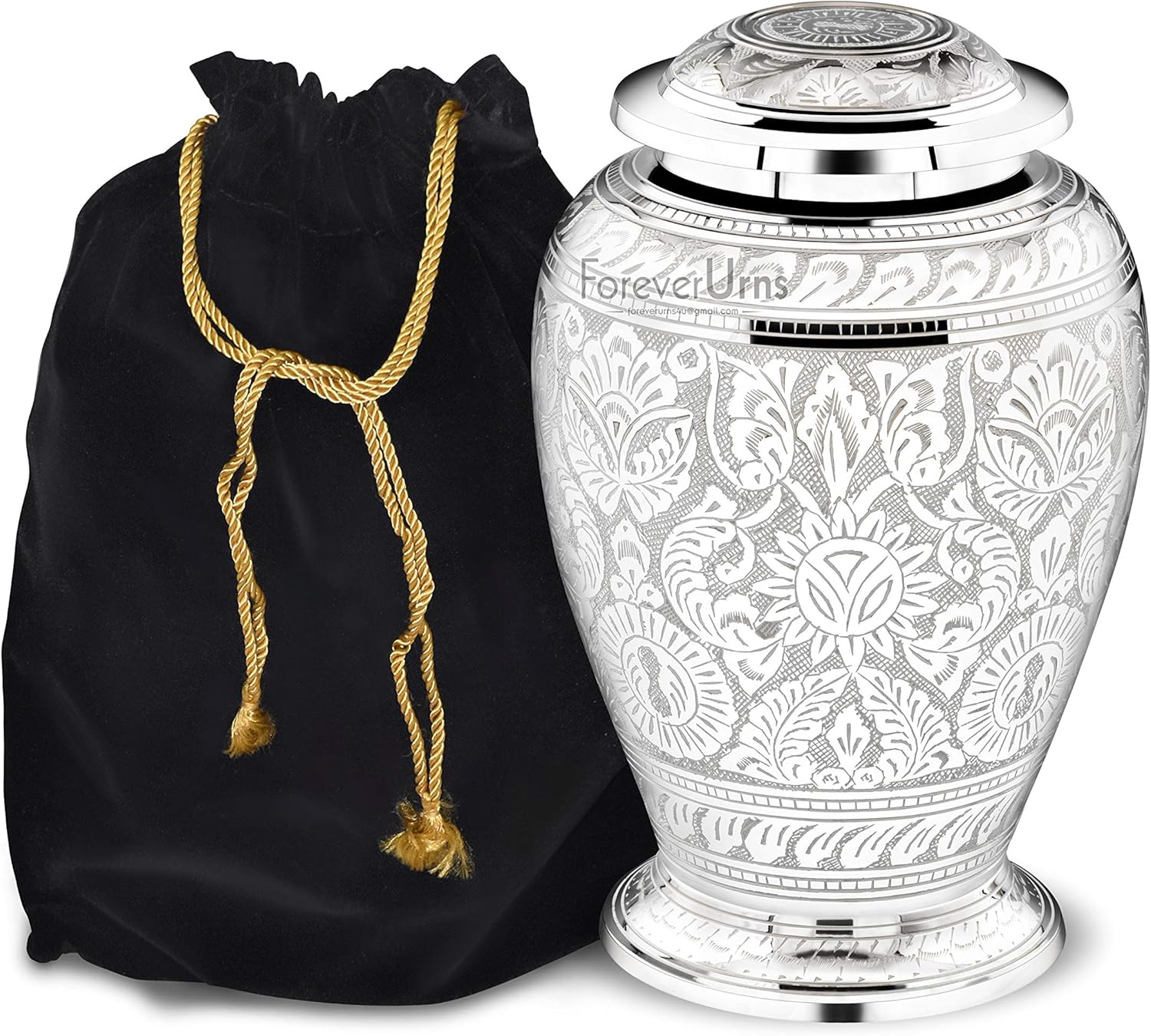 Forever URNS Adult Cremation Funeral Urn with Dove Net Textured Theme for Human Ashes of Female & Male | 200 cu in | Large | White | Completely Handcrafted with Velvet Protection Bag
