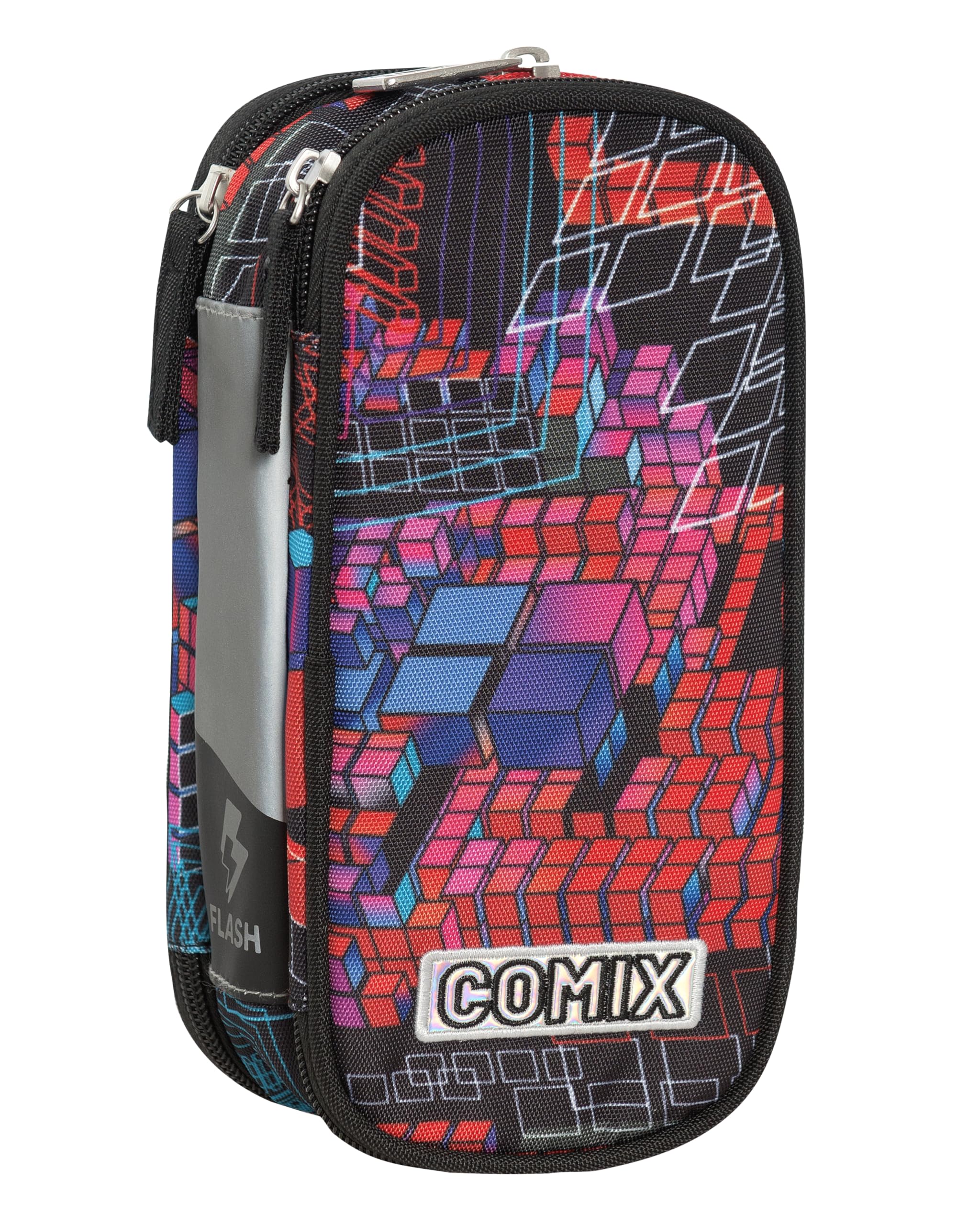 COMIX FLASH - Astuccio Scuola, Astuccio Triple Zip per Bambini e Ragazzi, Ideale per Riporre la Cancelleria, con Pratica Chiusura a Zip e Interno Organizzato, 22,5x11Hx7,5 cm, Cube Wave