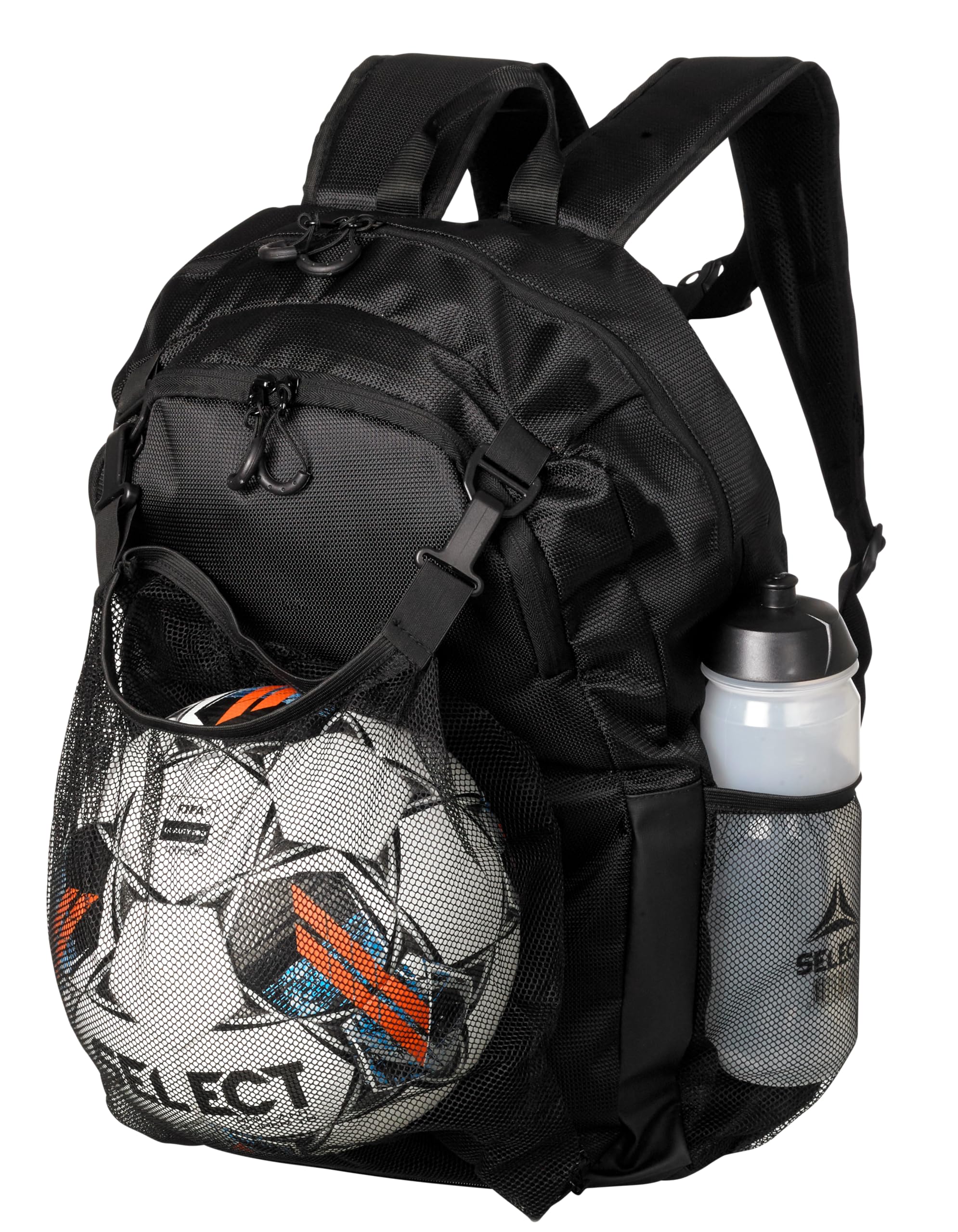 SELECT Milano Fußballrucksack mit Netztasche für Ball, Schwarz/Weiß
