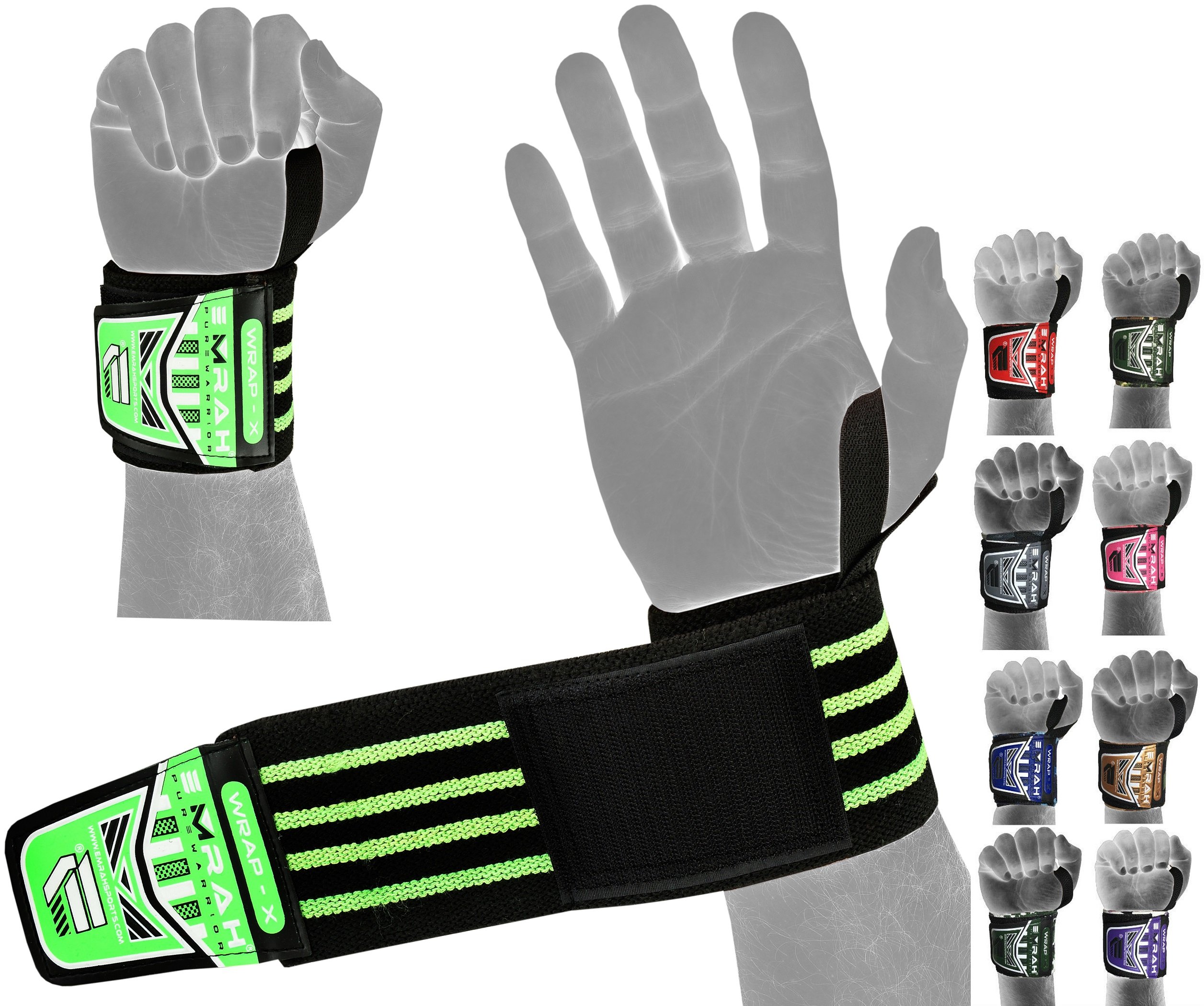 EMRAH ''HEAVY DUTY'' Weight Lifting Wrist Wraps Gym Straps Bodybuilding Training Workout Exercise (Green)