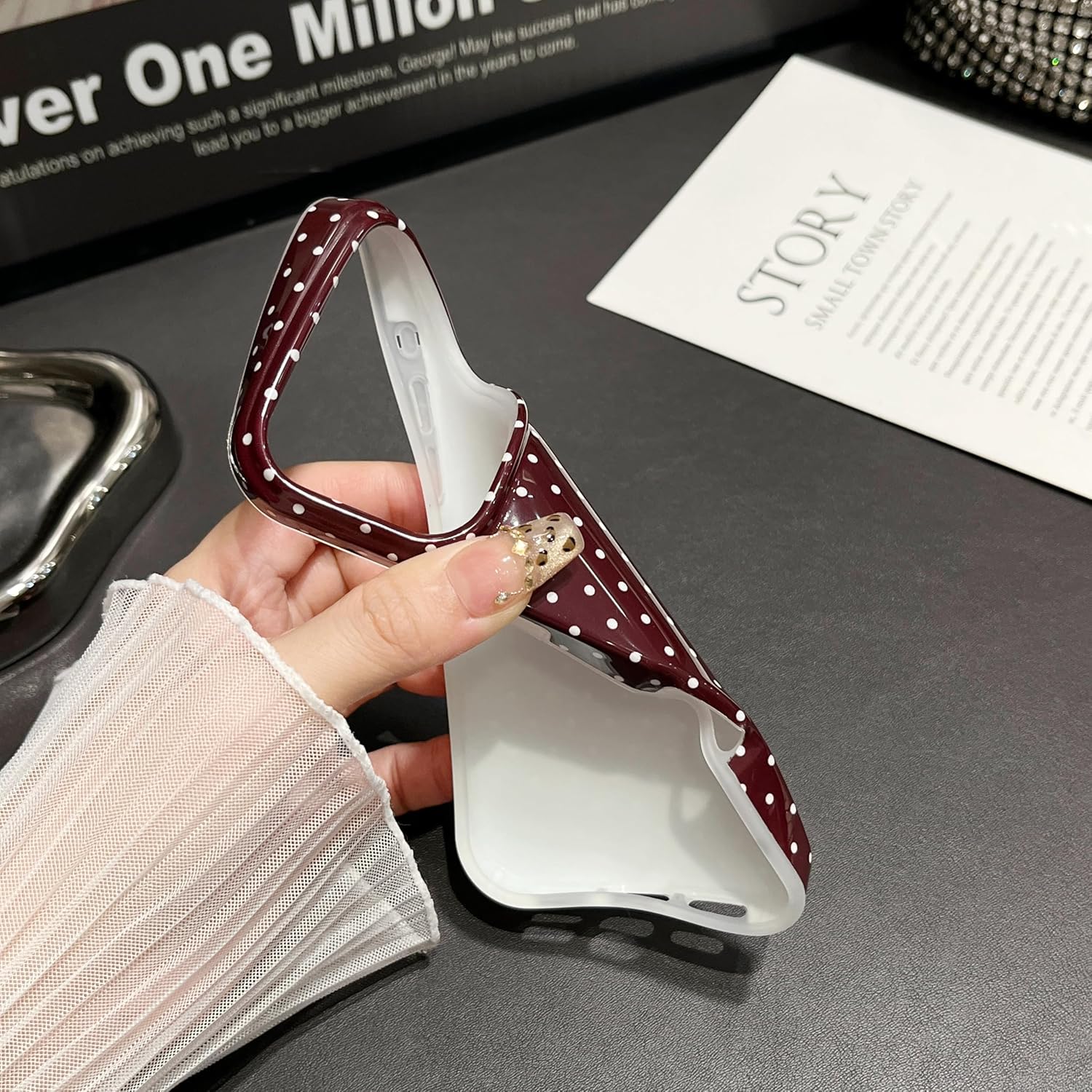 Jmltech for iPhone 17 Pro Max Case Women Girly Aesthetic Trendy Polka Dot Phone Cases Simple Design Retro Slim Drop Protection Protective Cover for iPhone 17 Pro Max Burgundy Red - Image 5