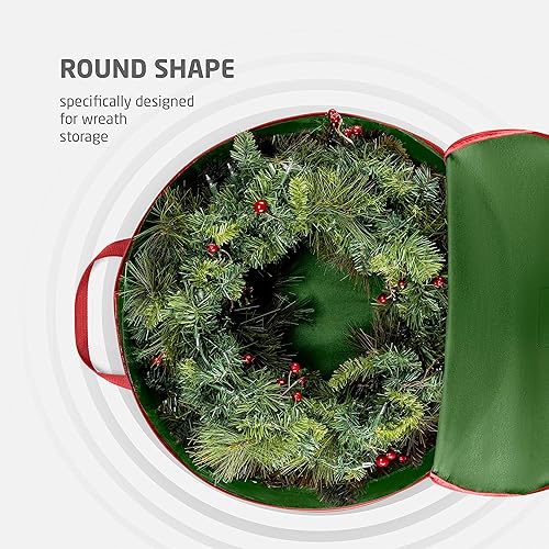 Miniatura 5 de ZOBER - Bolsa de almacenamiento para coronas de Navidad de alta calidad no tejida de 30 pulgadas - Contenedor de almacenamiento con doble cierre y