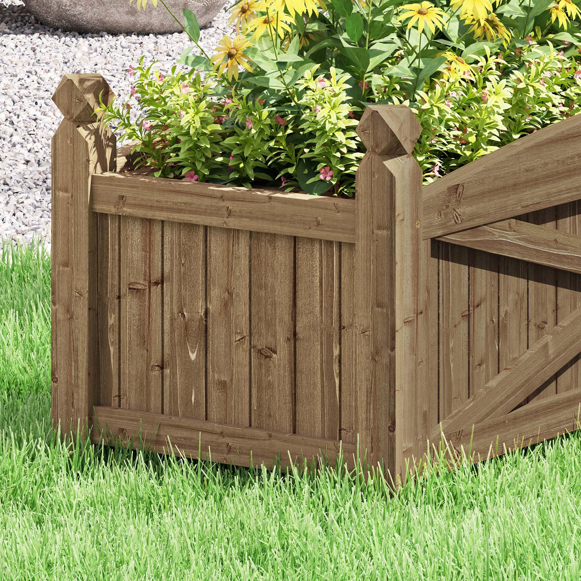 Outsunny Jardinera de Madera Elevada Huerto Urbano Madera para Cultivar Plantas Flores Hierba Jardinera Rectangular para Jardín Balcón Terraza 90x39x37 cm Café Oscuro