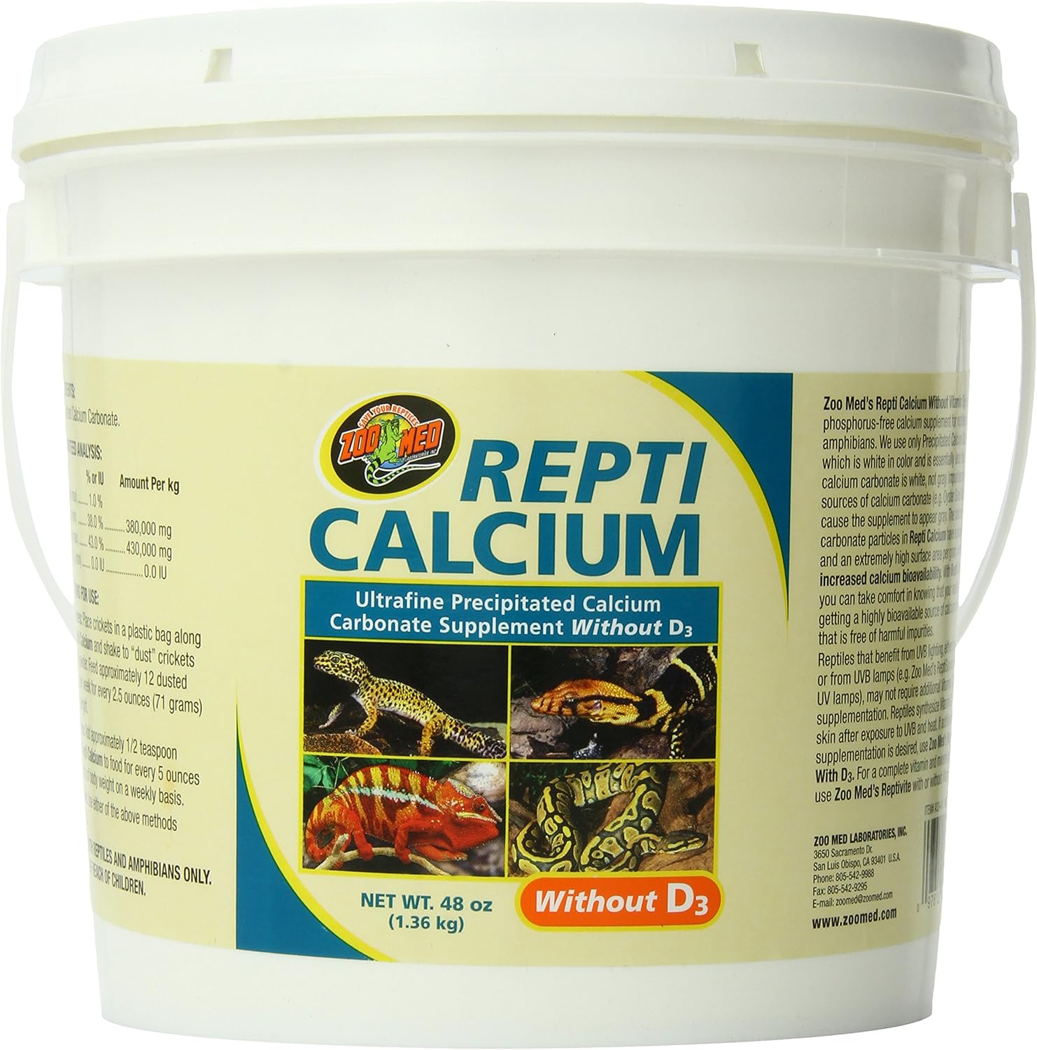 Zoo Med Reptile Calcium Without Vitamin D3, 48 oz