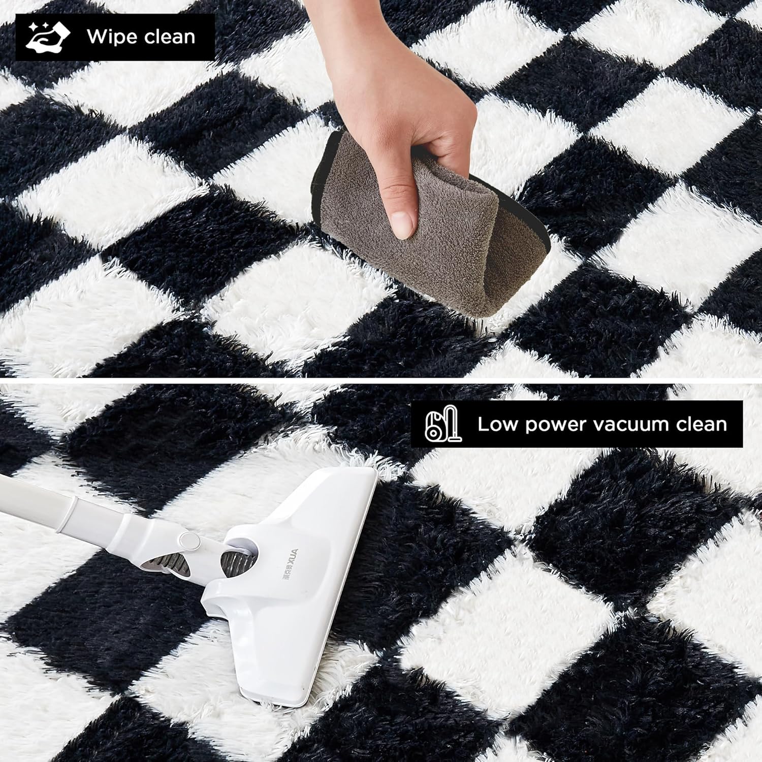 Andency 4x6 Ft Black and White Area Rug for Living Room Classic Checkered Shaggy Rug Non-Slip High Pile Soft Fluffy Rug Fuzzy Carpet Bedroom Kids Toddler Room Nursery Playroom, Cute Dorm Home Decor