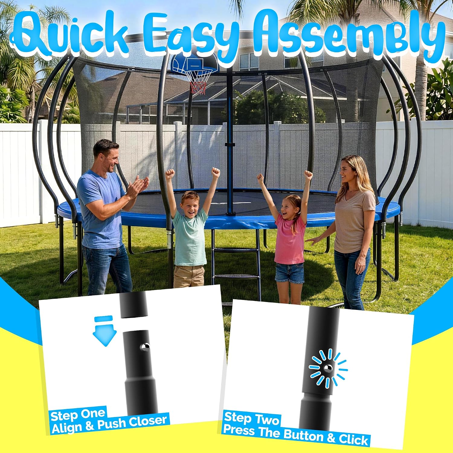 YORIN Outdoor Tranpoline, 12 FT Large Tranpoline for Kids Recreational Tranpoline with Basketball Hoop, Enclosure Net, Light, Heavy Duty Pumpkin Tranpolines, ASTM Approved