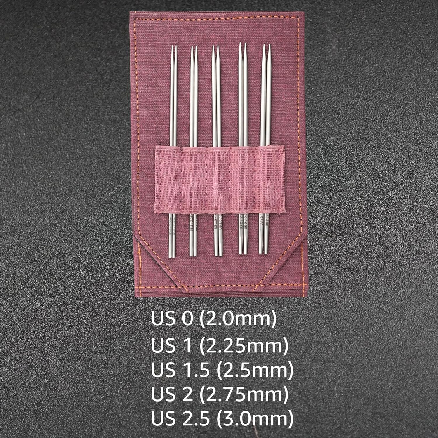 Lykke Flight 5 in. Mini Set US Sizes 0, 1, 1.5, 2, 2.5 Interchangeable Circular Knitting Needles for Lace, Fingering, Sock, Baby Yarn, Stainless Steel, 3 Cords, Maroon Case, Project Bag