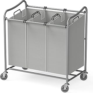 Simple Houseware Heavy-Duty 3-Bag Laundry Sorter Cart, Silver