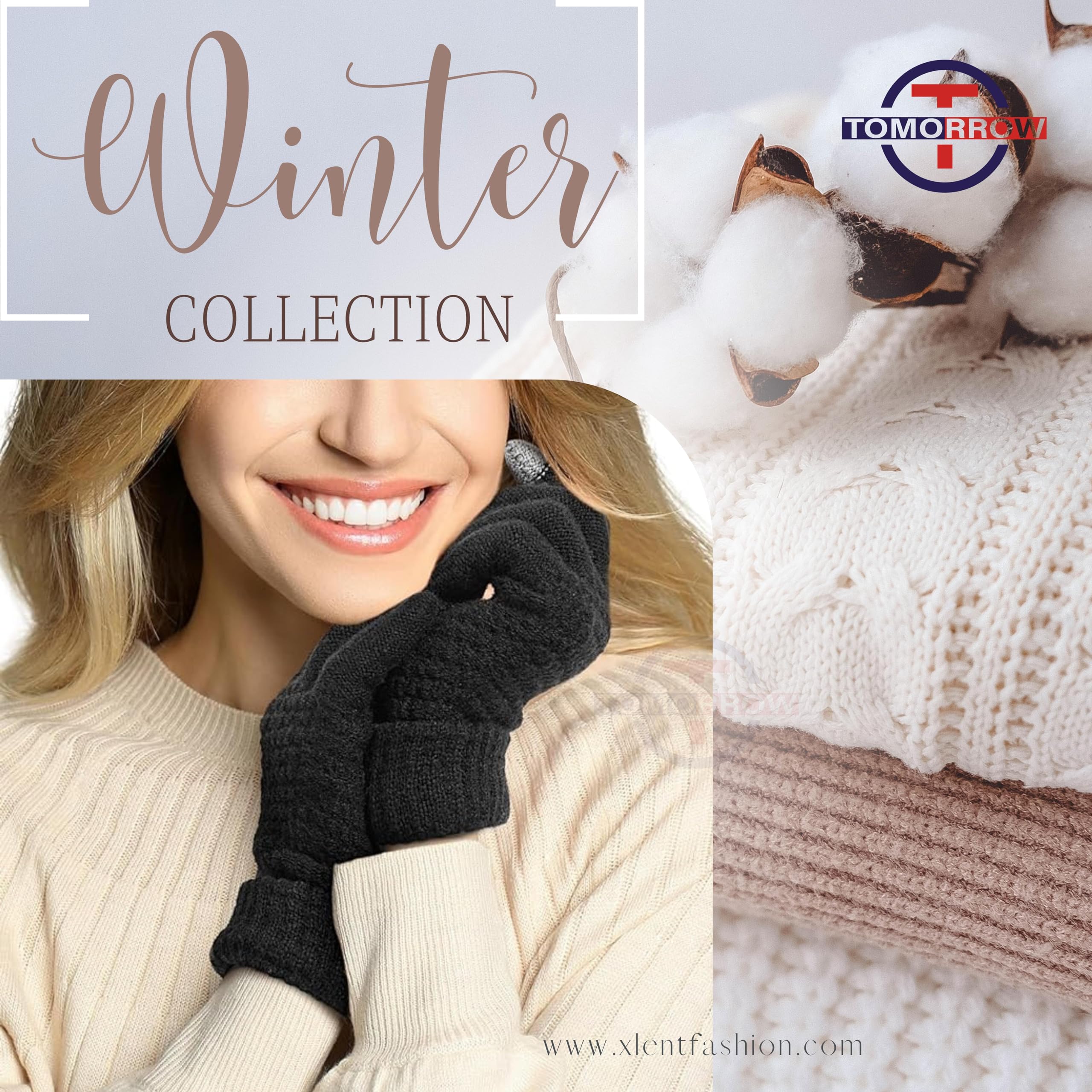 Tomorrow Winter Touchscreen Magic Gloves Warm Stretch Knitted Wool with Touch Screen, Woolen Comfort Full-Fingered Protection - Double Layered Combo of (One Size, 1 Pack- Blue) - Image 2 thumbnail