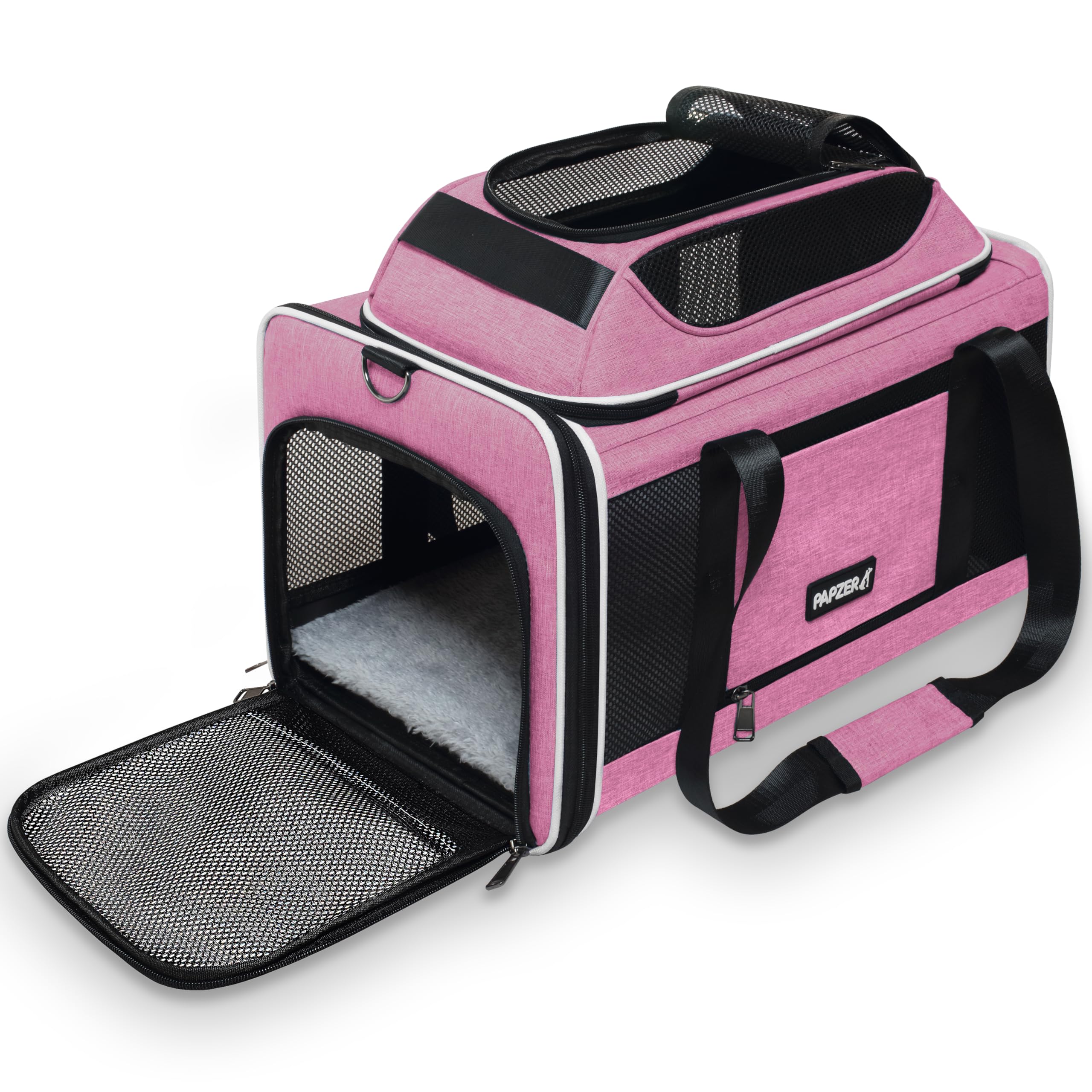 Top-Expandable Cat Carrier 18x11x11, United Delta American Airline Approved Dog Travel Carrier, Soft-Sided Pet Carry Bag Under-Seat in Cabin, Puppy Airplane Crate TSA Plane Kitten Cage Pink