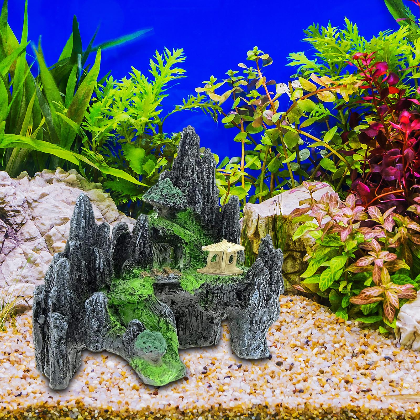 Uotyle Mountain View Aquarium Ornament Tree House Cave Bridge Fish Tank Decoration, Dark Grey, 14.5 x 10 x 12.5cm - Image 4