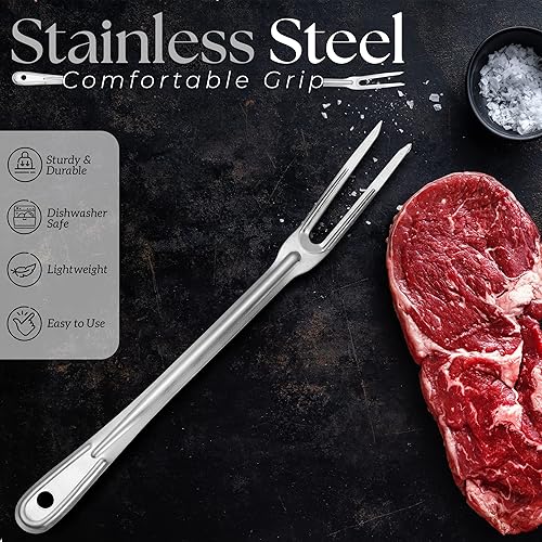 Miniatura 3 de Alpine Cuisine Tenedor de acero inoxidable para barbacoa de 13.5 pulgadas con mango cómodo, tenedor de parrilla resistente al calor, tenedores de
