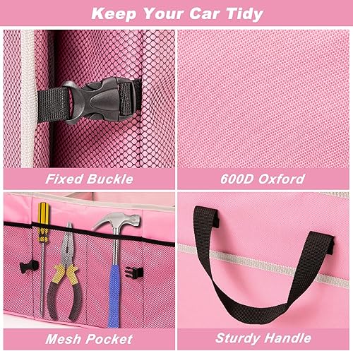 Miniatura 3 de Organizador de maletero de automóvil con bolsa enfriadora individual, 2 compartimentos, almacenamiento plegable para automóvil SUV (rosa)