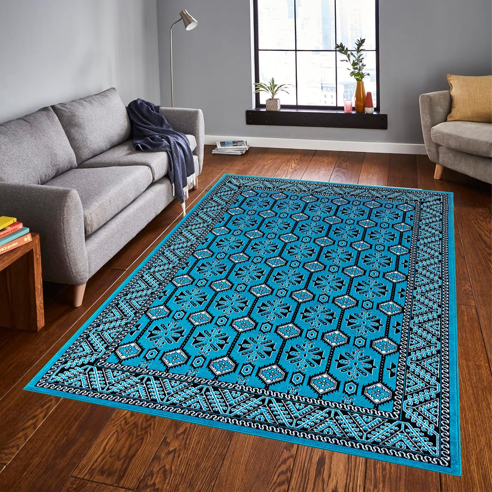 cozily® Large Rugs Living Room Carpet With Jute Back, Turkish Rug - Arta 240 x 320 cm Emerald - Washable Bedroom Carpet, Lounge and Sitting Room Rug